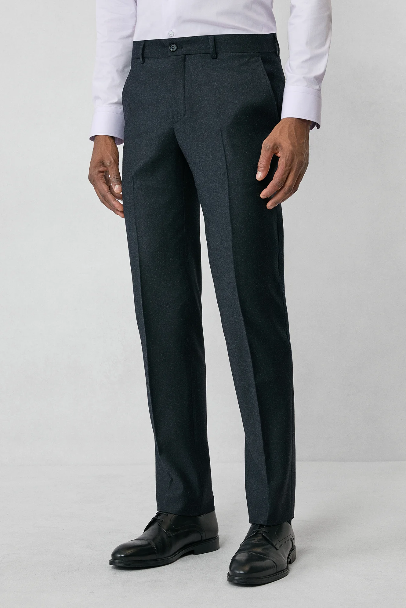 Koyu Antrasit 4 Drop Relaxed Fit Rahat Kesim Yünlü Flanel Klasik Pantolon - Image 3