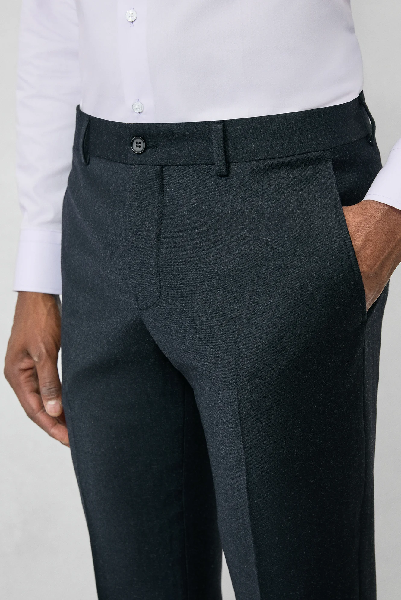 Koyu Antrasit 7 Drop Slim Fit Dar Kesim Yünlü Flanel Klasik Pantolon - Image 4