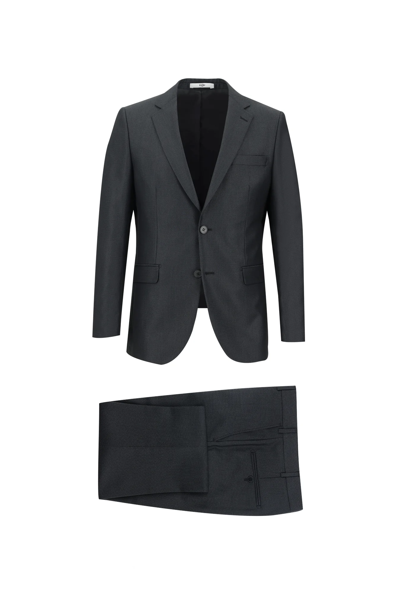 Koyu Antrasit 4 Drop Relaxed Fit Rahat Kesim Desenli Takım Elbise