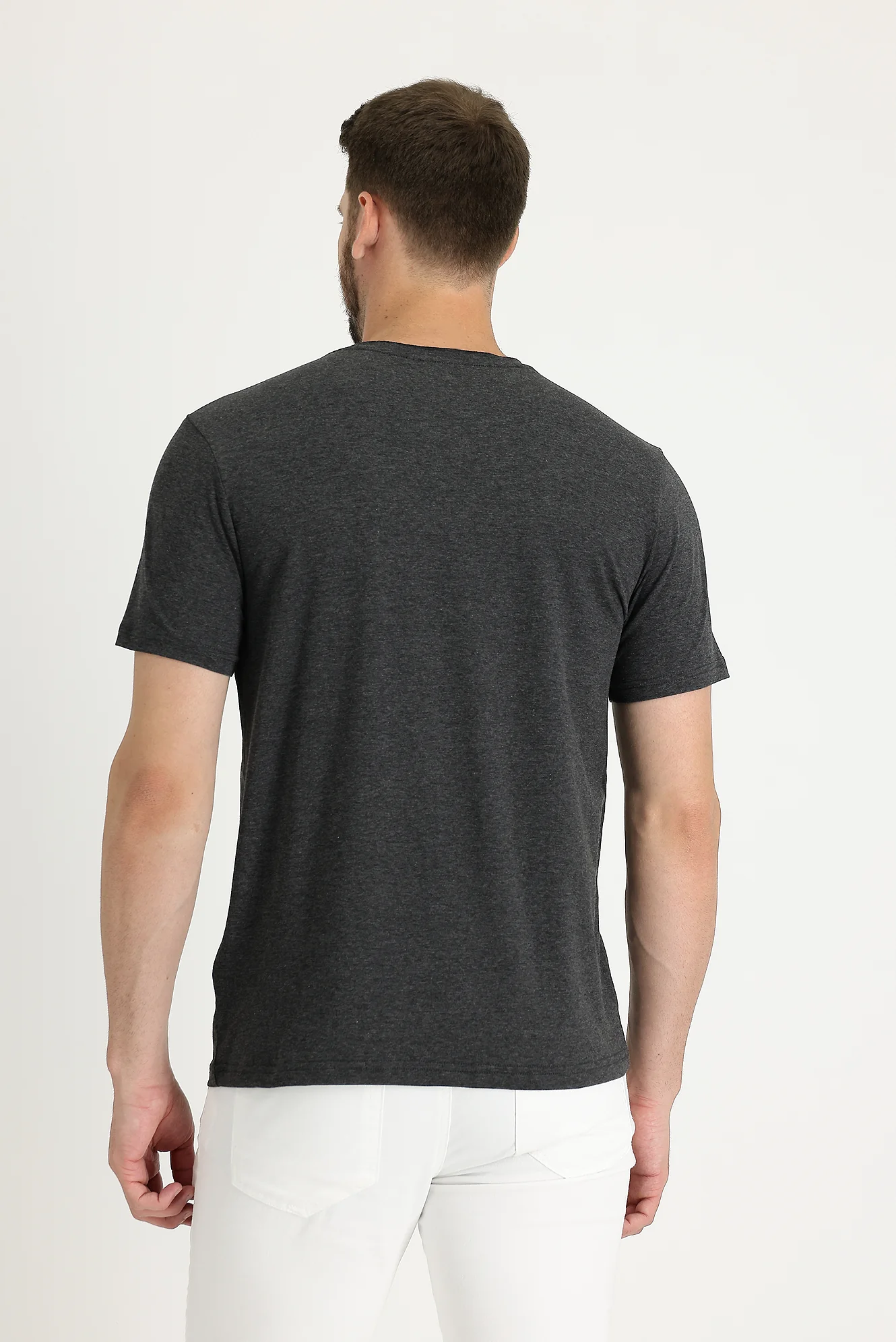 Koyu Antrasit Melanj Bisiklet Yaka Slim Fit Dar Kesim Tişört - Image 4