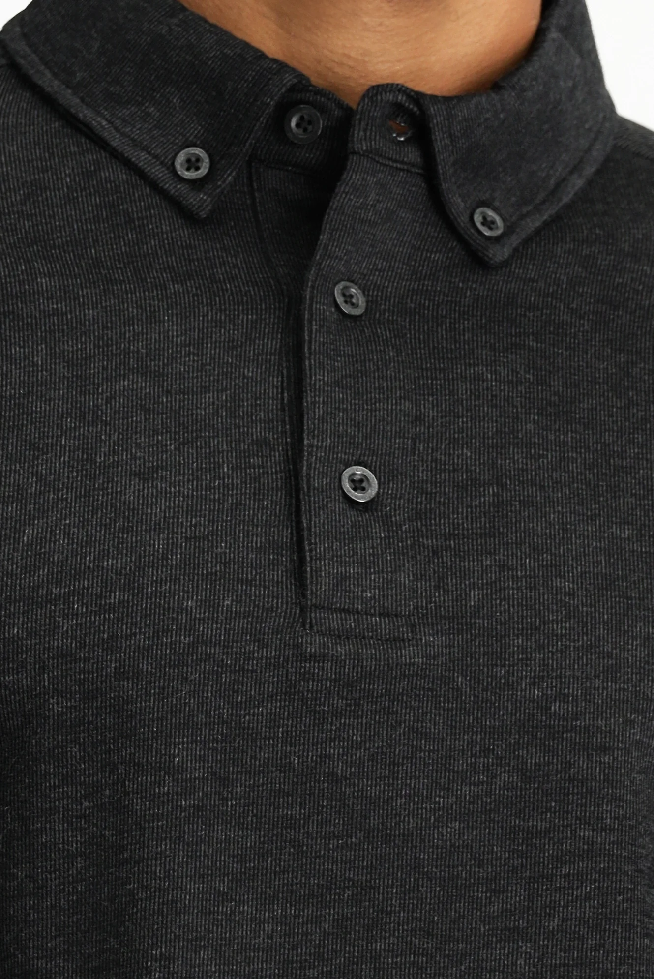 Koyu Antrasit Melanj Polo Yaka Regular Fit Çizgili Pamuk Sweatshirt - Image 5
