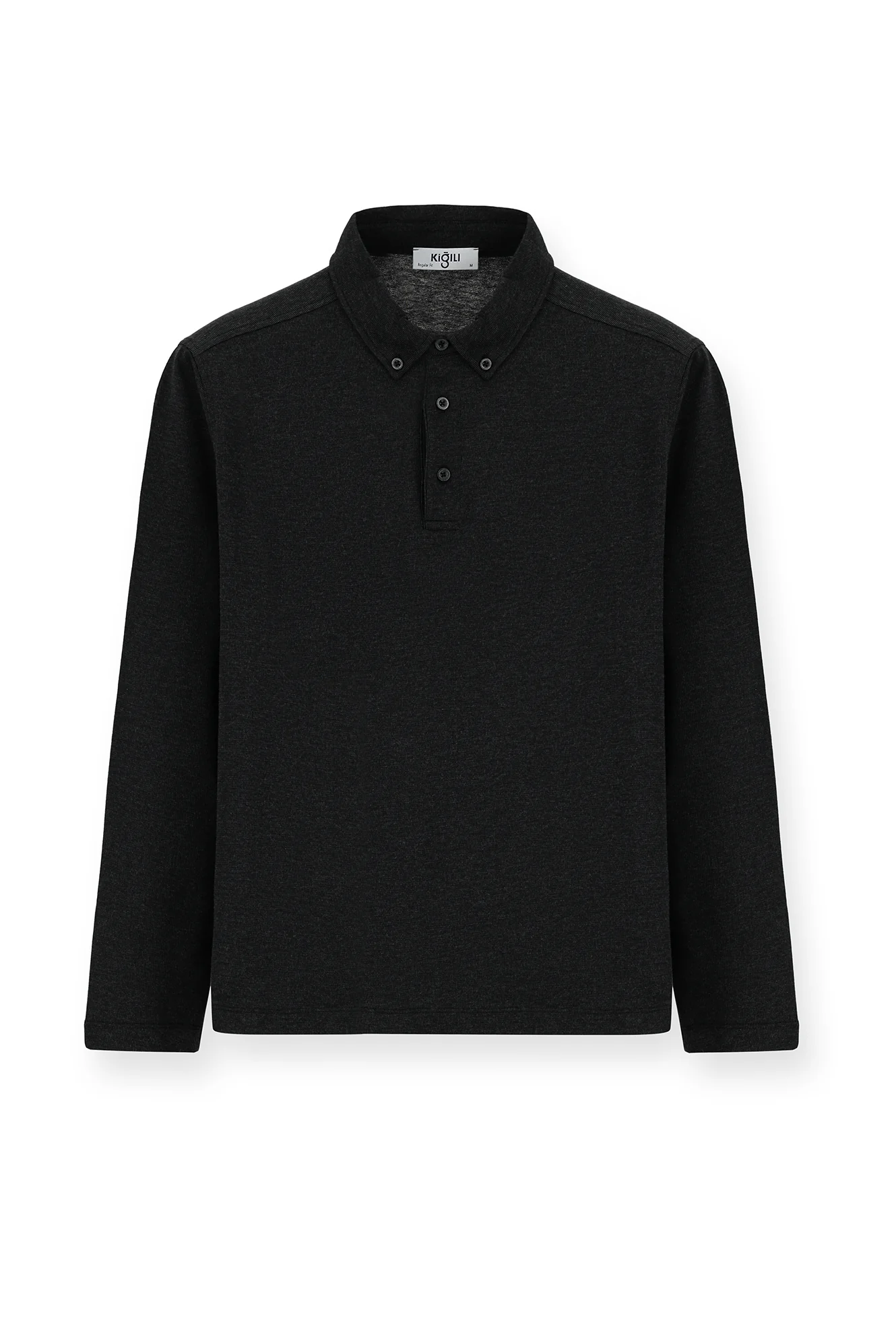 Koyu Antrasit Melanj Polo Yaka Regular Fit Çizgili Pamuk Sweatshirt - Image 6