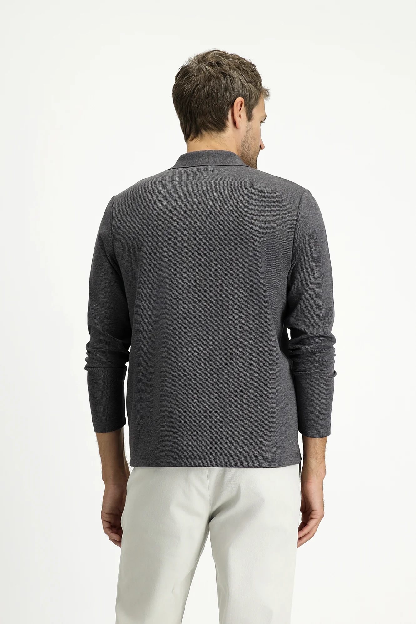 Koyu Antrasit Melanj Polo Yaka Regular Fit Desenli Sweatshirt - Image 4