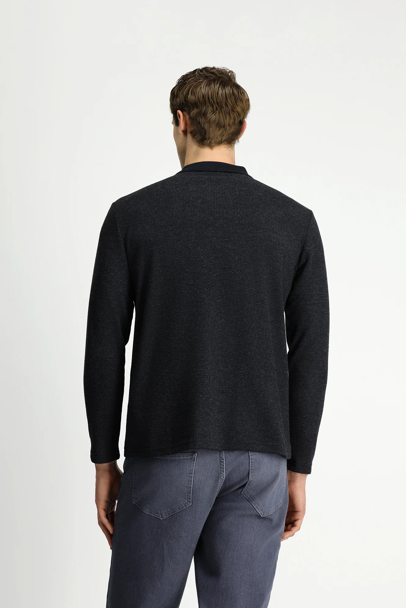 Koyu Antrasit Melanj Polo Yaka Regular Fit Cepli Sweatshirt - Image 5