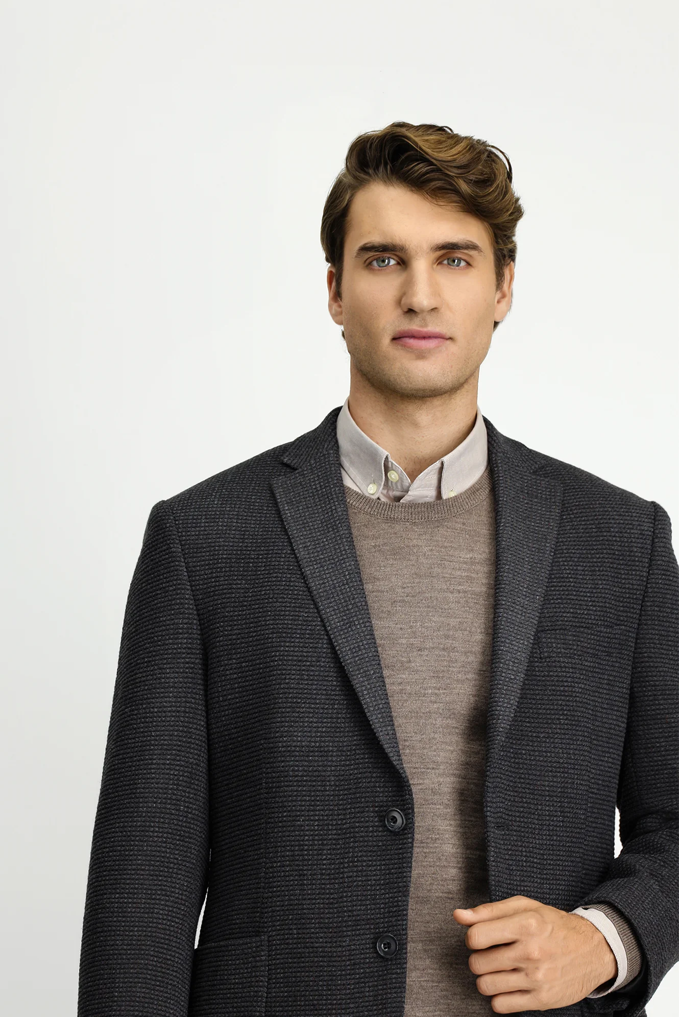 Koyu Antrasit 7 Drop Super Slim Fit Eksra Dar Kesim Desenli Spor Yünlü Ceket