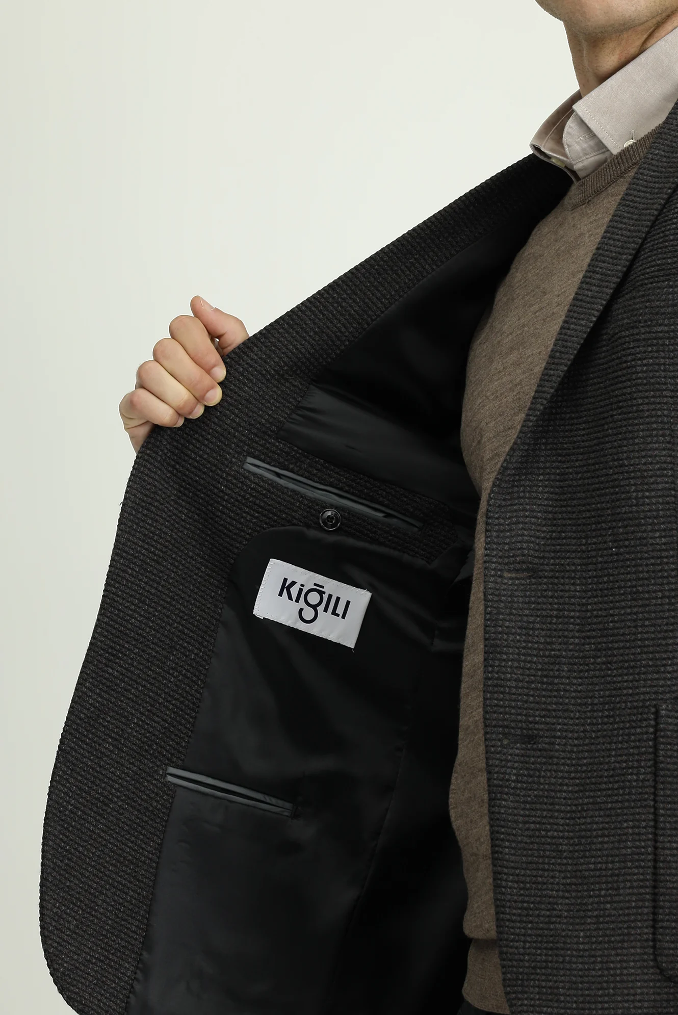 Koyu Antrasit 7 Drop Super Slim Fit Eksra Dar Kesim Desenli Spor Yünlü Ceket - Image 6