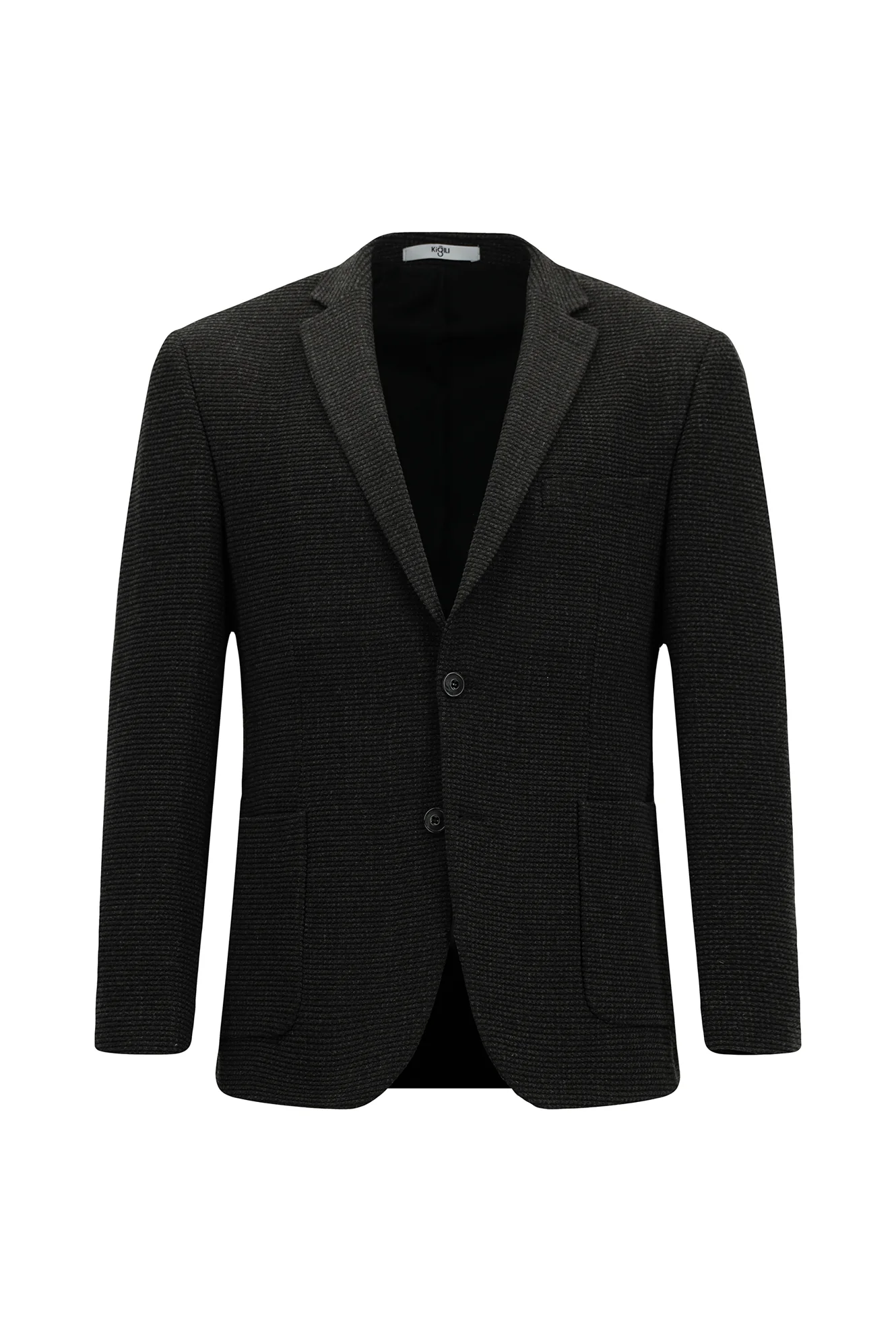 Koyu Antrasit 7 Drop Super Slim Fit Eksra Dar Kesim Desenli Spor Yünlü Ceket - Image 7