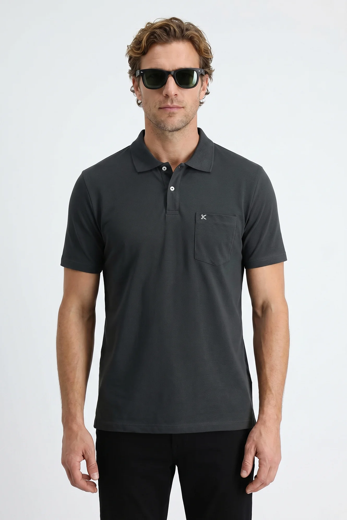 Koyu Antrasit Polo Yaka Regular Fit Cepli Nakışlı %100 Pamuk Tişört - Image 4