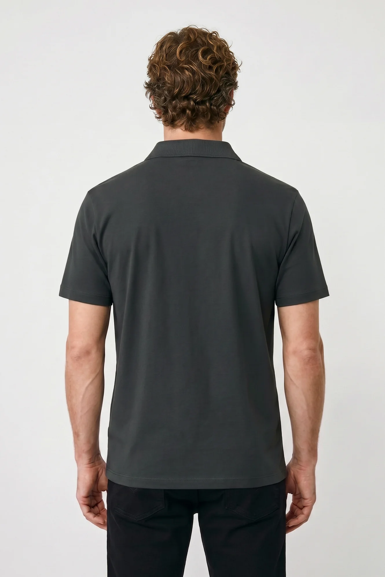 Koyu Antrasit Polo Yaka Regular Fit Cepli Nakışlı %100 Pamuk Tişört - Image 5