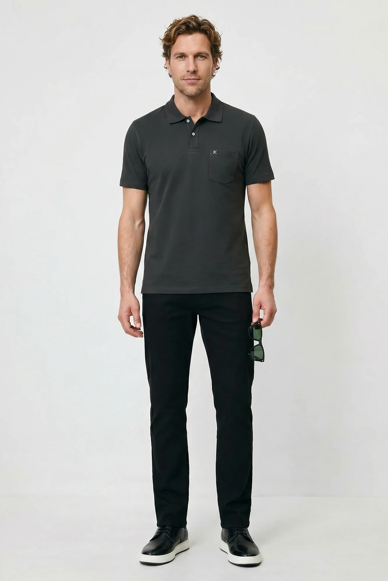 Koyu Antrasit Polo Yaka Regular Fit Cepli Nakışlı %100 Pamuk Tişört - Image 6