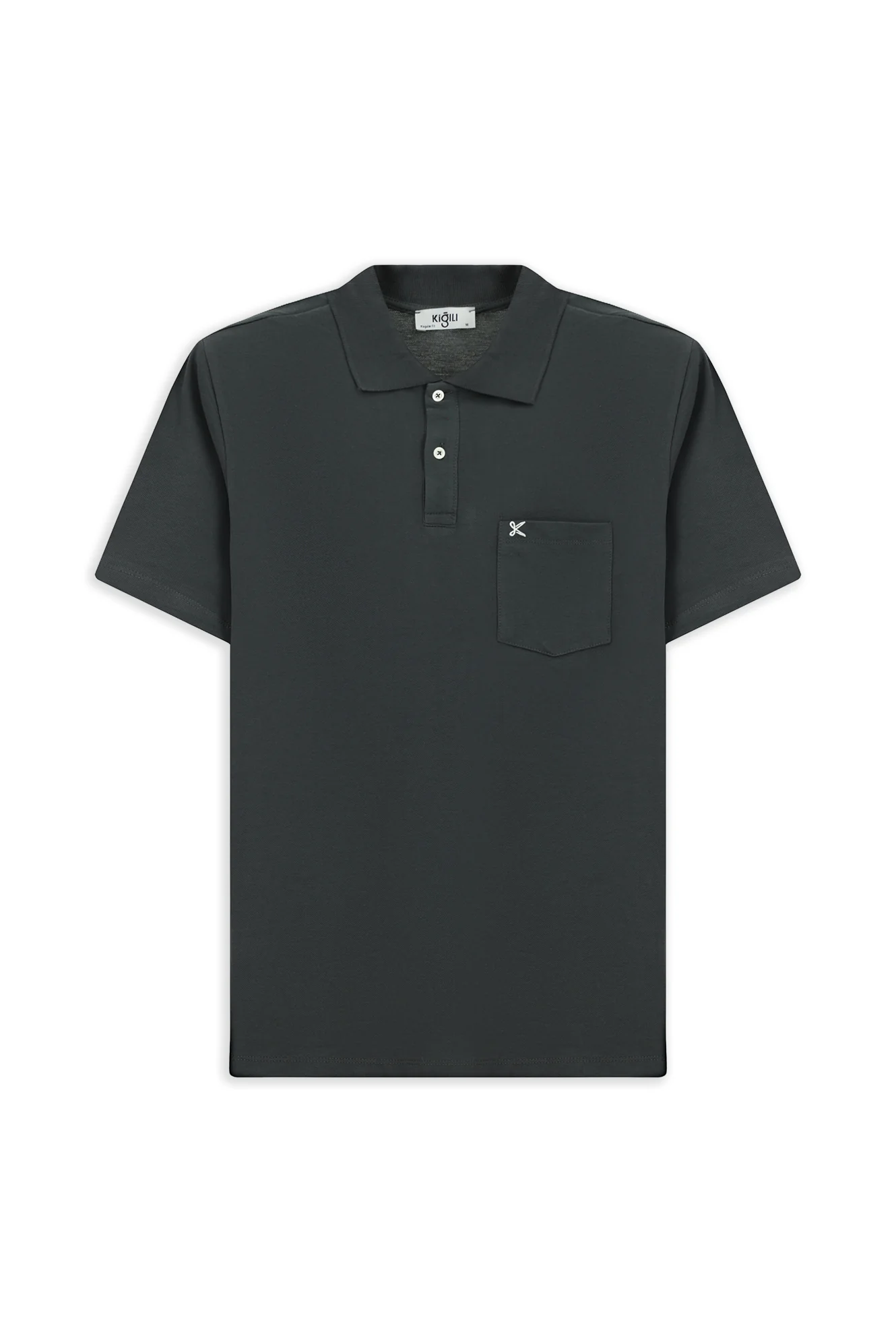 Koyu Antrasit Polo Yaka Regular Fit Cepli Nakışlı %100 Pamuk Tişört - Image 7