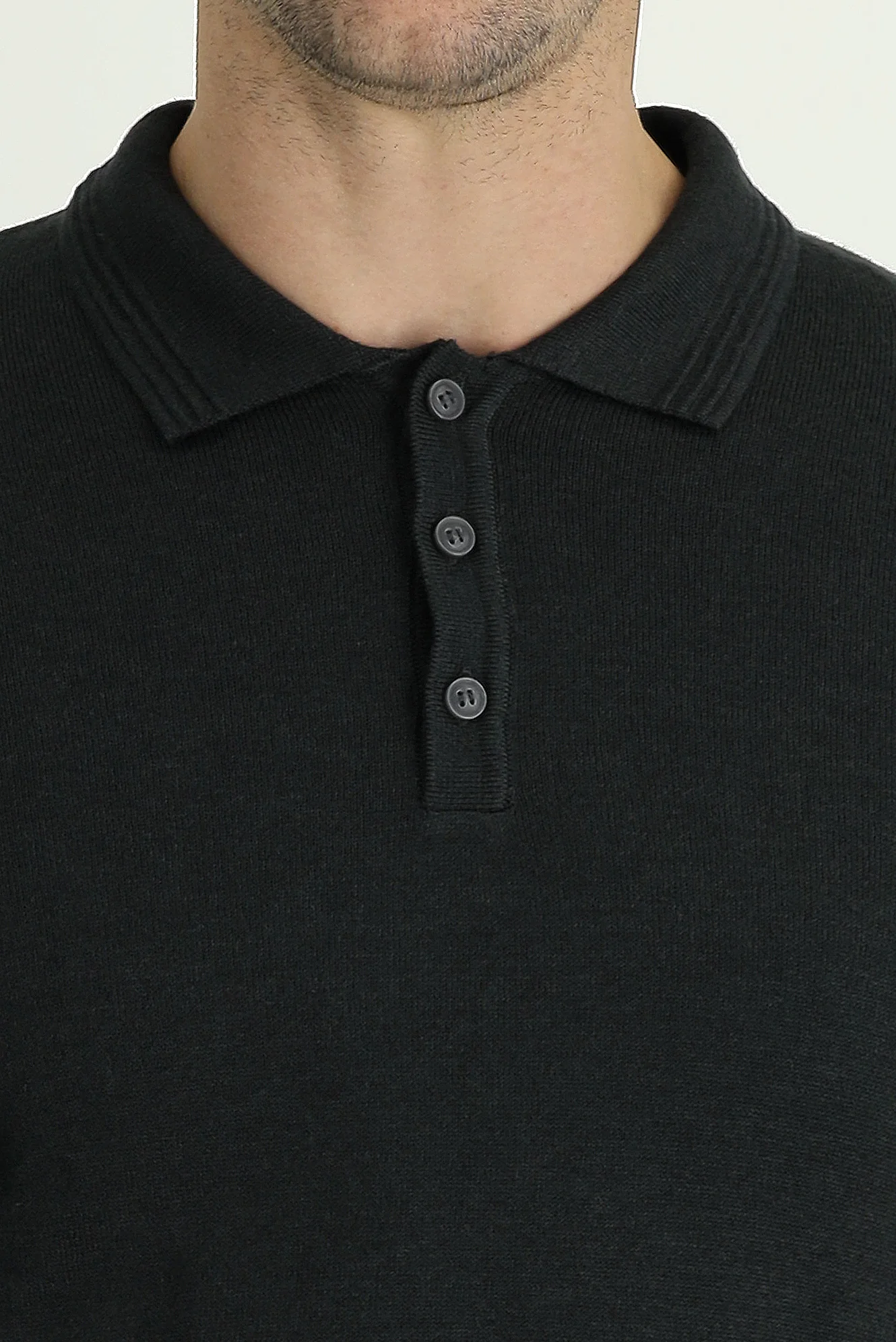 Koyu Antrasit Polo Yaka Regular Fit Pamuklu Triko Kazak - Image 3
