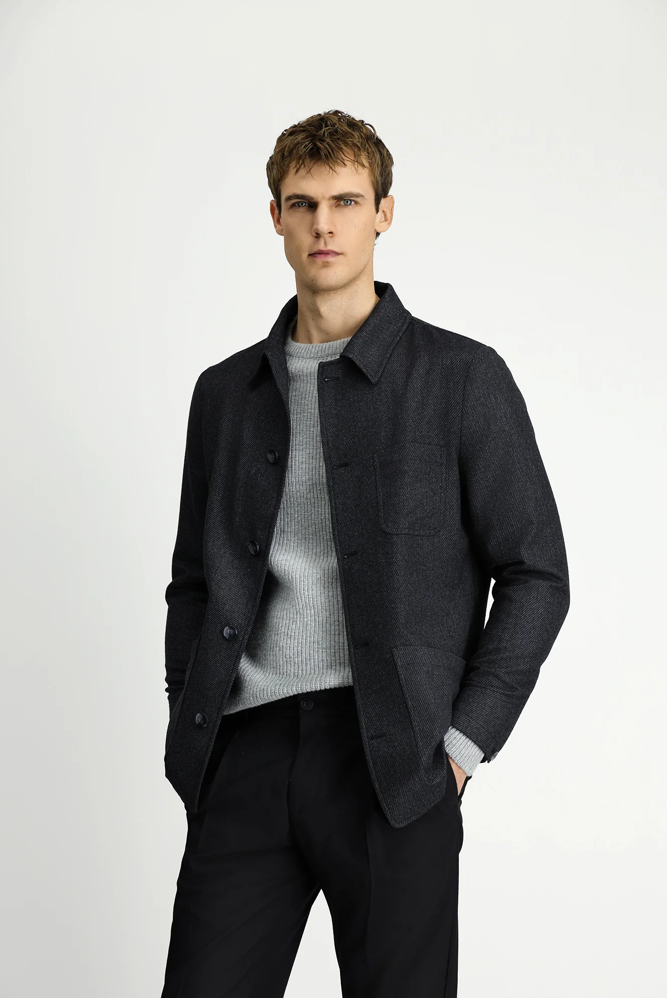 Koyu Antrasit 6 Drop Regular Fit Standart Kesim Spor Yünlü Ceket / Mont - Image 4