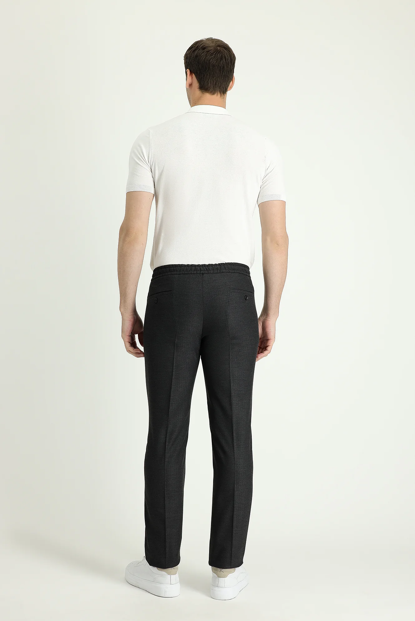Koyu Antrasit 6 Drop Regular Fit Standart Kesim Beli Lastikli İpli Desenli Likralı Klasik Kumaş Pantolon - Image 3