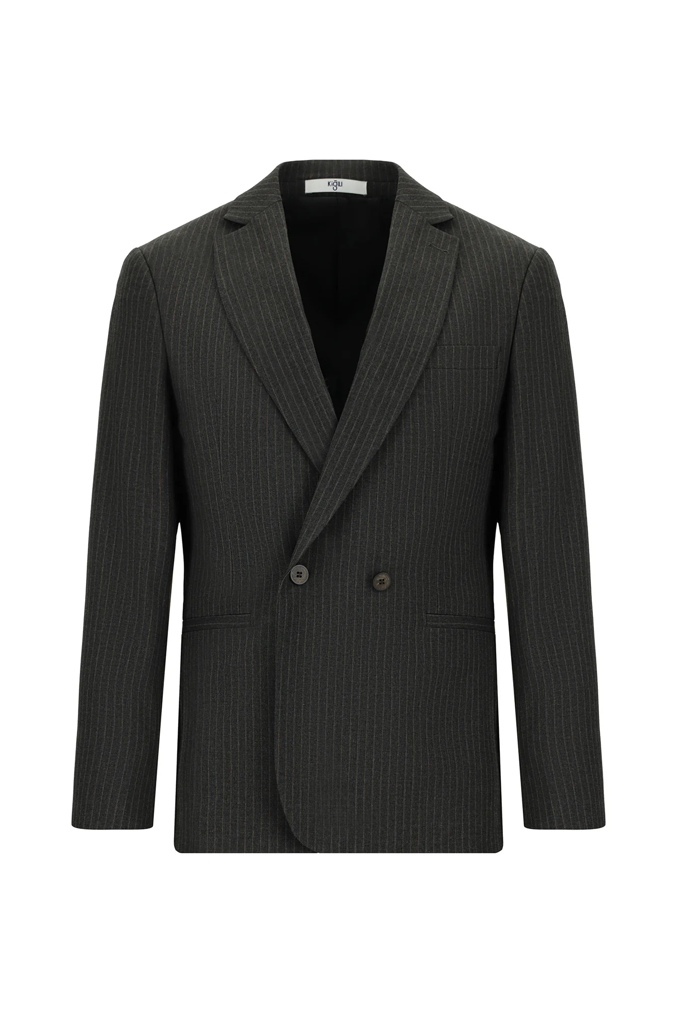 Koyu Antrasit 6 Drop Regular Fit Standart Kesim Çizgili Kruvaze Ceket - Image 6