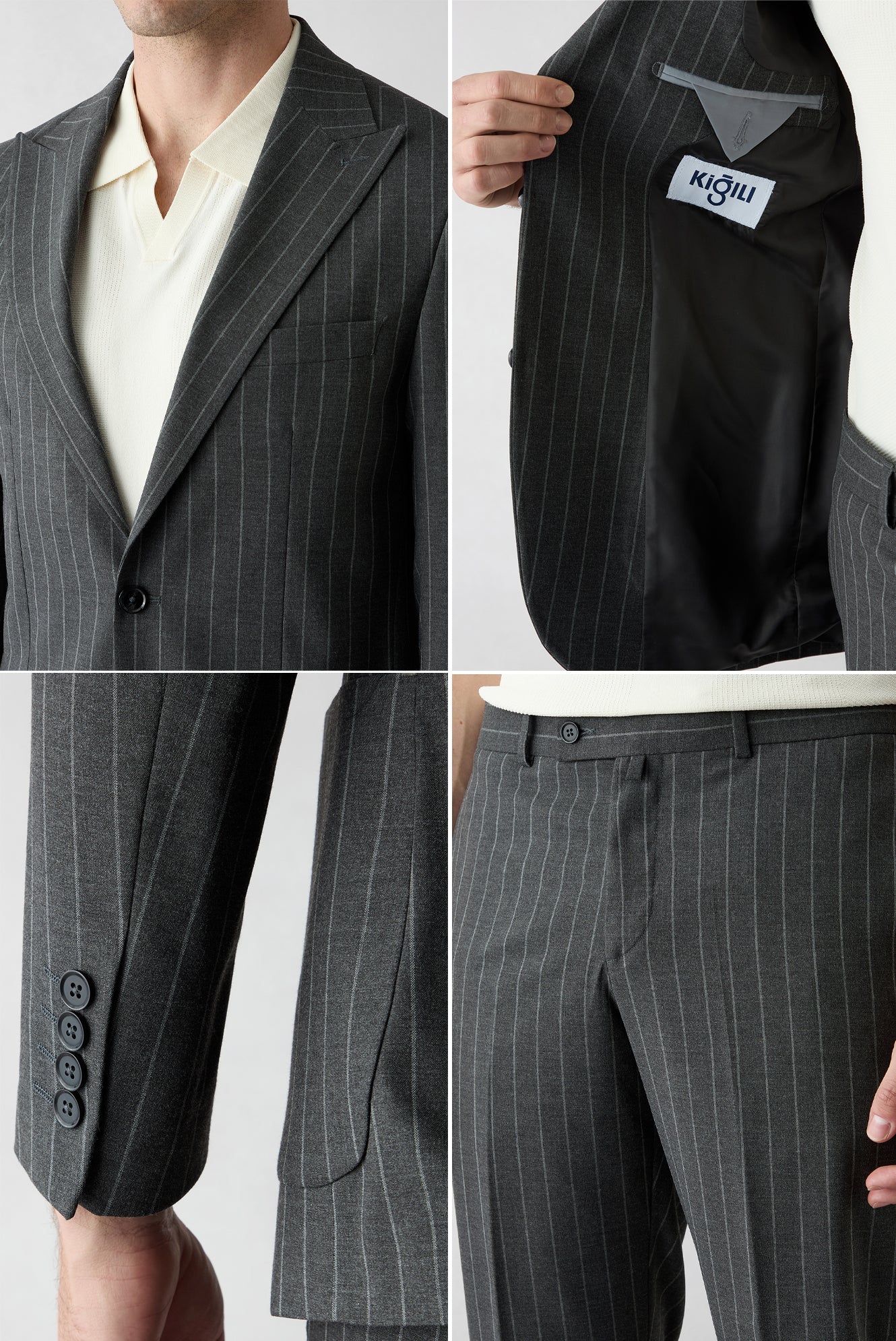 Koyu Antrasit 6 Drop Regular Fit Standart Kesim Çizgili Takım Elbise - Image 5