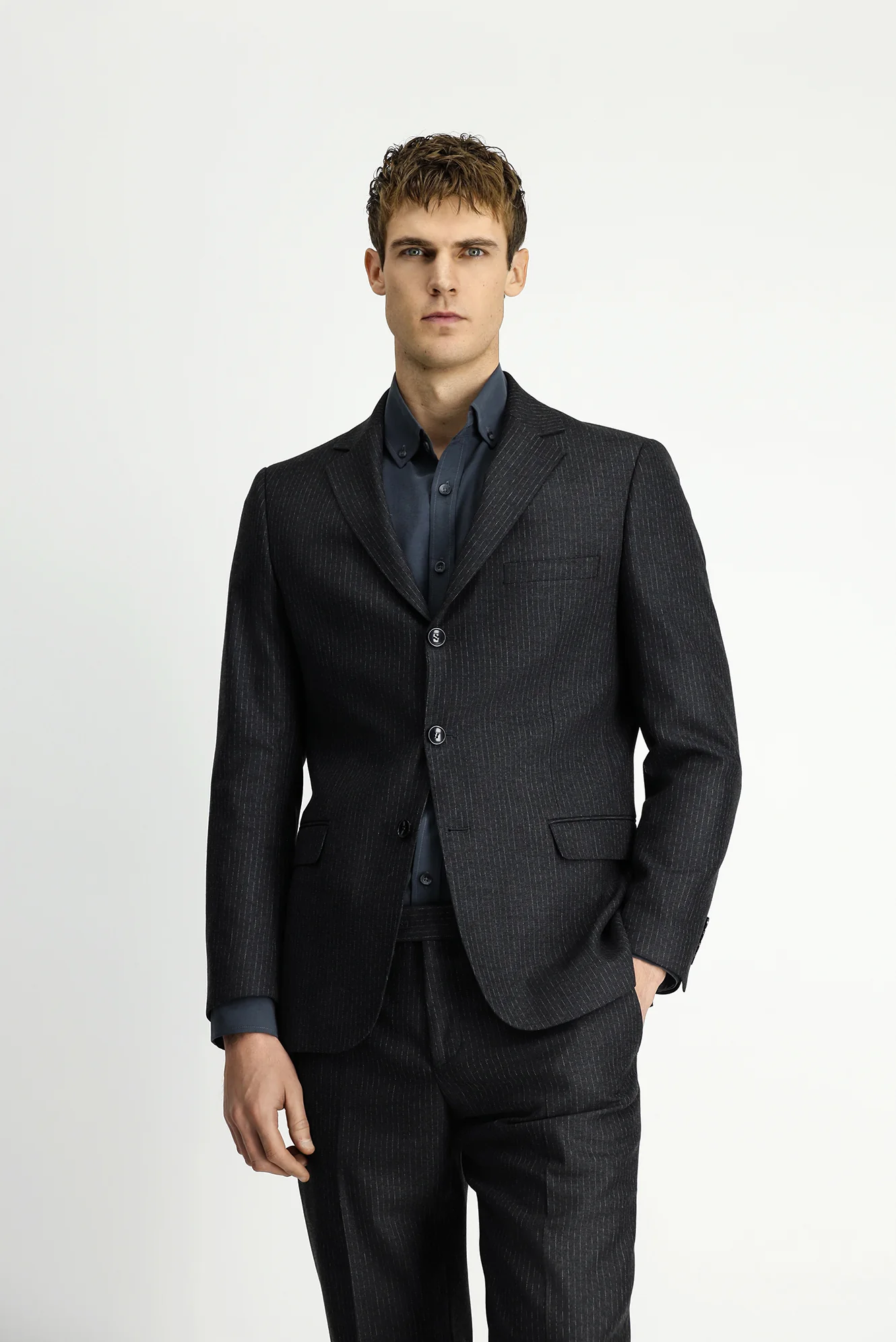 Koyu Antrasit 6 Drop Regular Fit Standart Kesim Çizgili Takım Elbise - Image 2