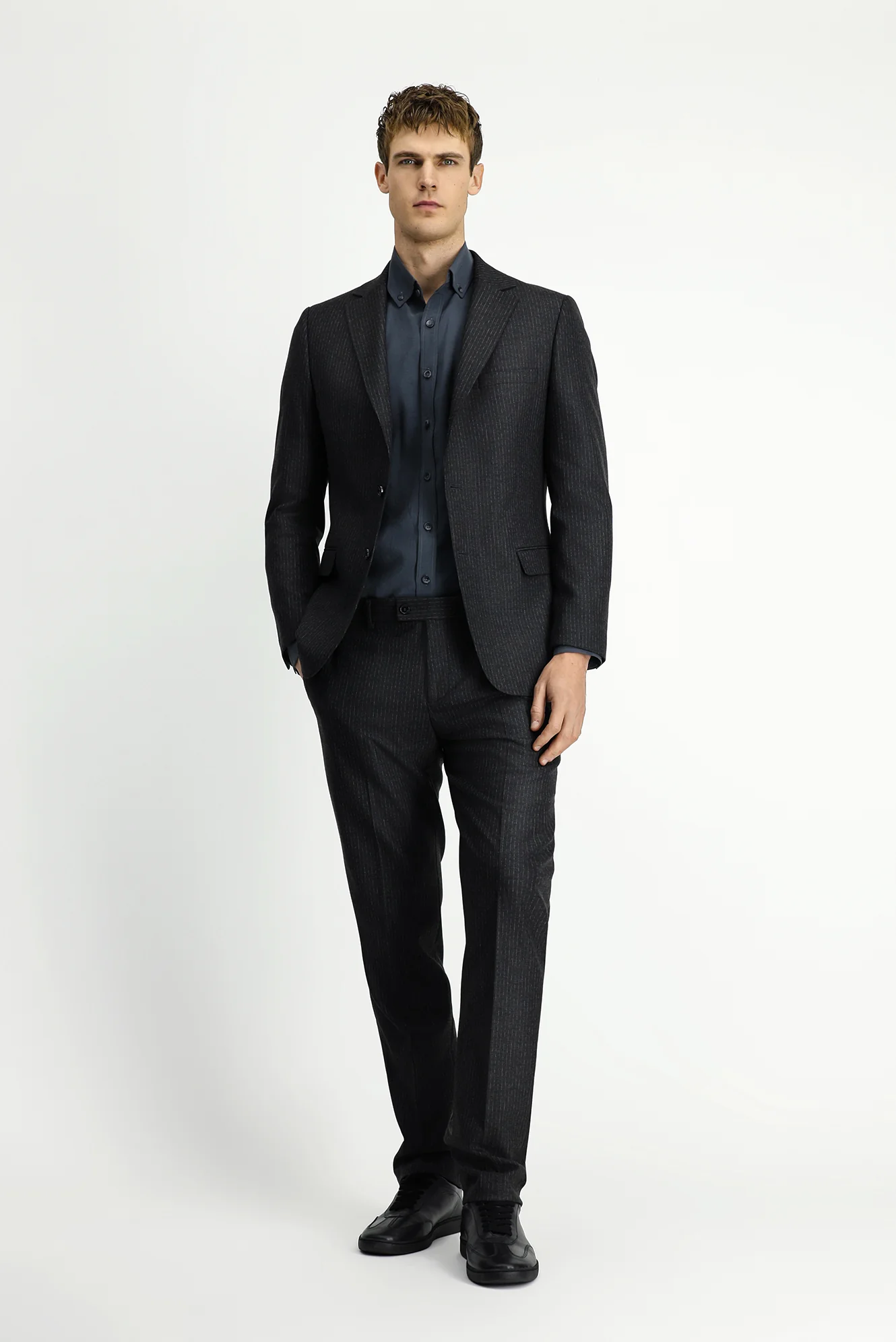 Koyu Antrasit 6 Drop Regular Fit Standart Kesim Çizgili Takım Elbise - Image 3