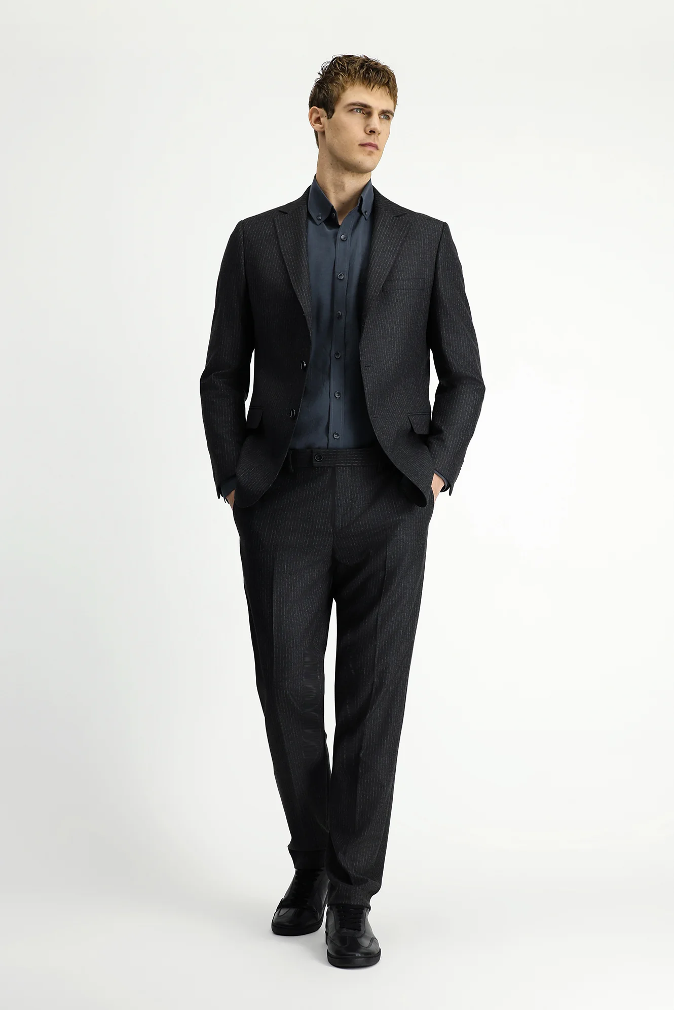 Koyu Antrasit 6 Drop Regular Fit Standart Kesim Çizgili Takım Elbise - Image 4