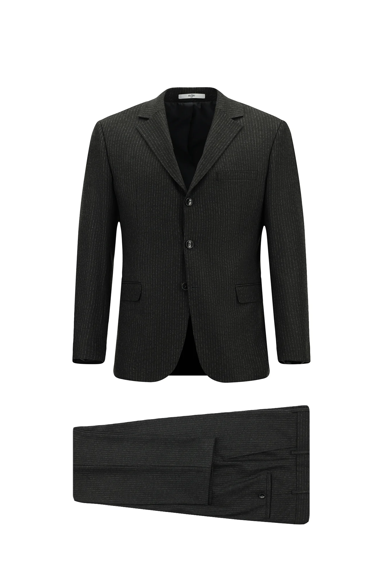Koyu Antrasit 6 Drop Regular Fit Standart Kesim Çizgili Takım Elbise - Image 9