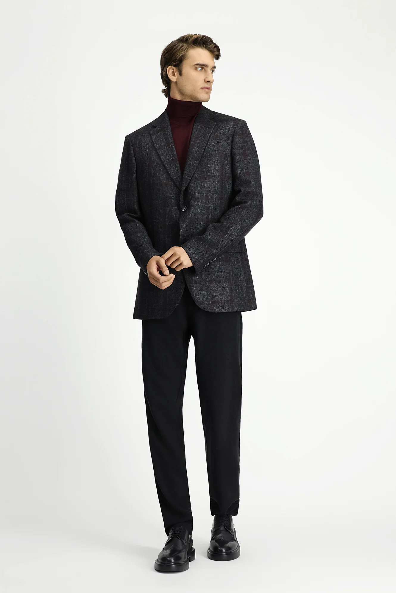 Koyu Antrasit 4 Drop Relaxed Fit Rahat Kesim Ekose Yünlü Ceket - Image 2