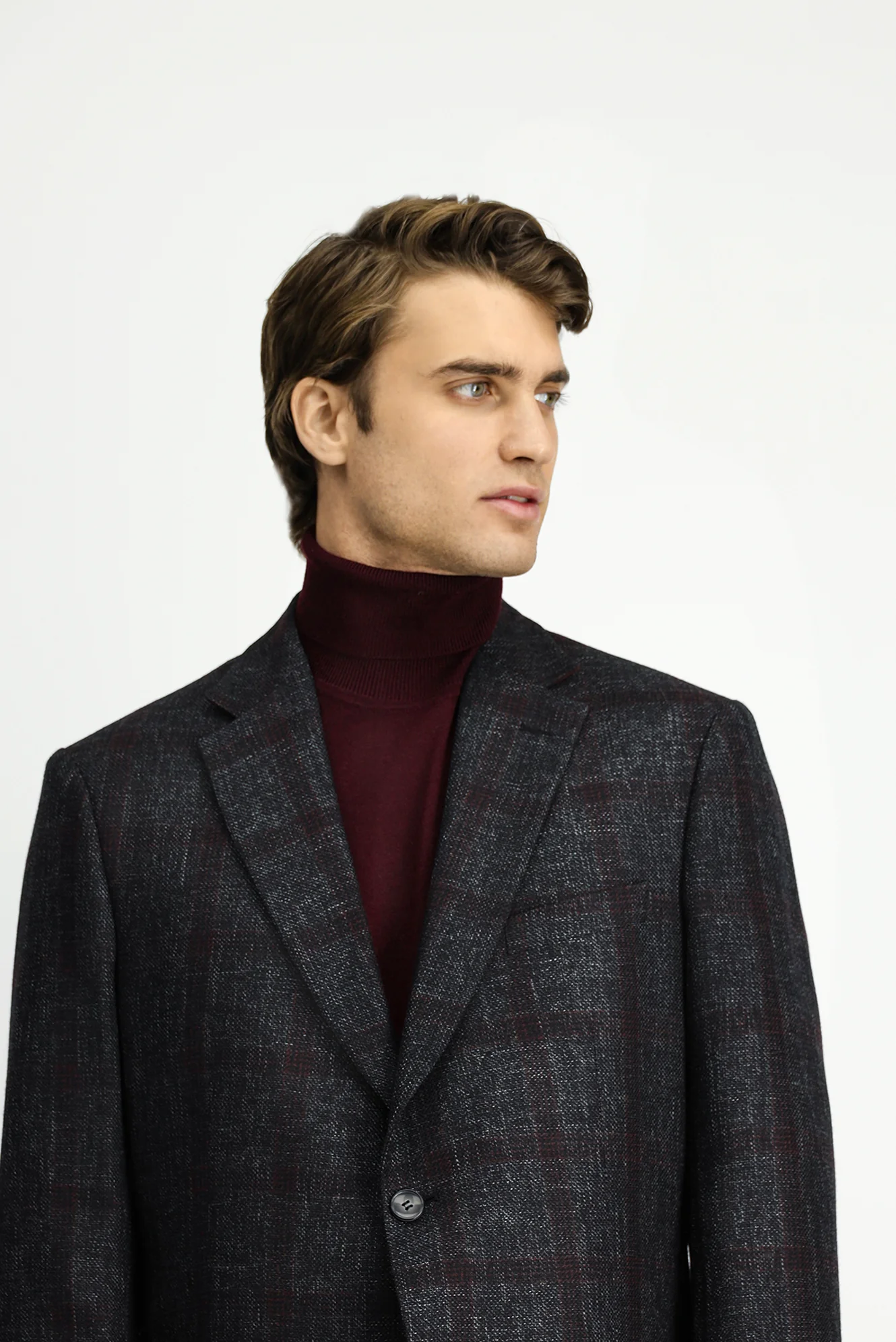 Koyu Antrasit 4 Drop Relaxed Fit Rahat Kesim Ekose Yünlü Ceket - Image 4