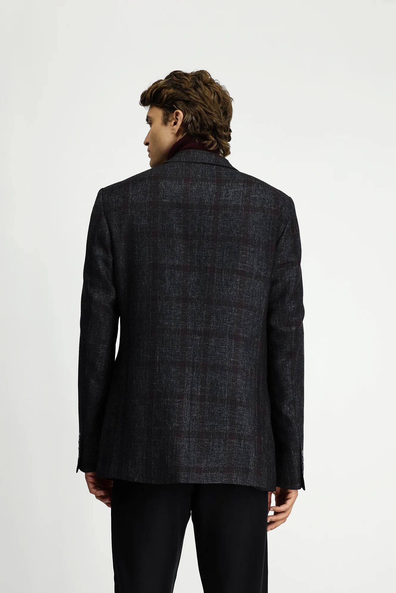 Koyu Antrasit 4 Drop Relaxed Fit Rahat Kesim Ekose Yünlü Ceket - Image 5