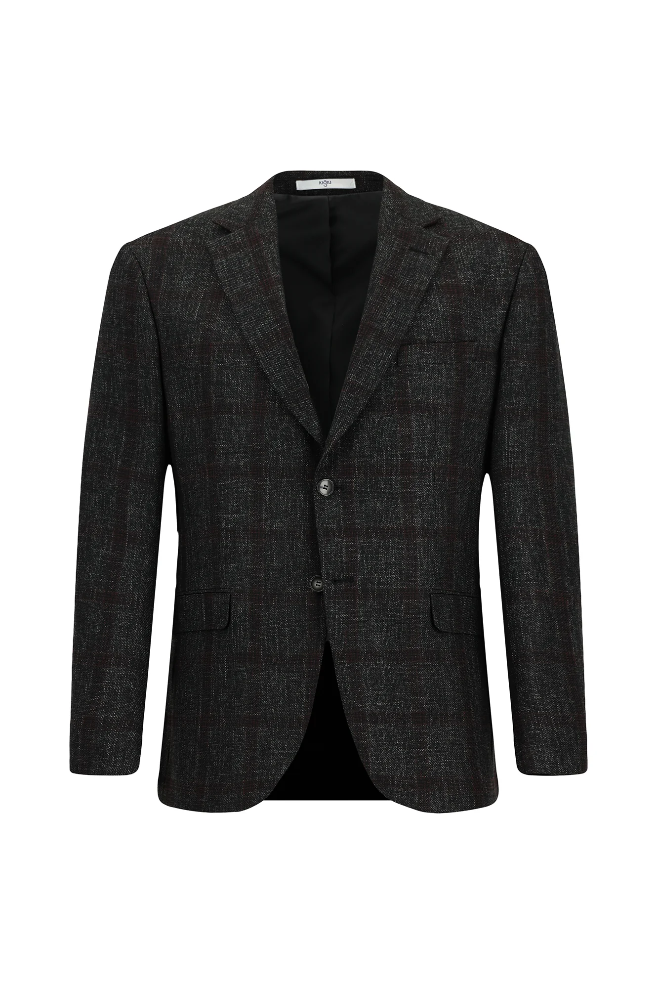Koyu Antrasit 4 Drop Relaxed Fit Rahat Kesim Ekose Yünlü Ceket - Image 7