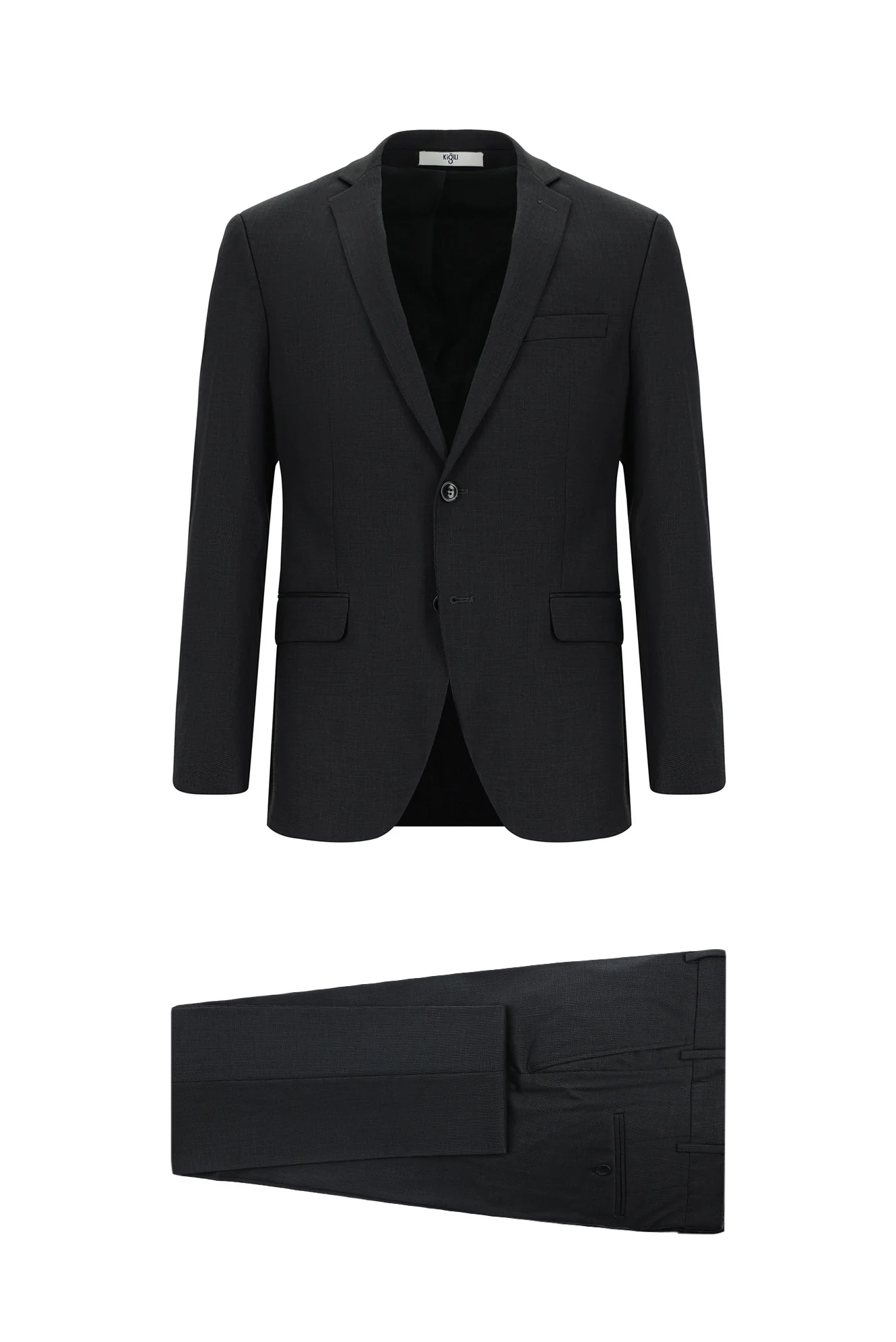 Koyu Antrasit 6 Drop Regular Fit Standart Kesim Desenli Takım Elbise