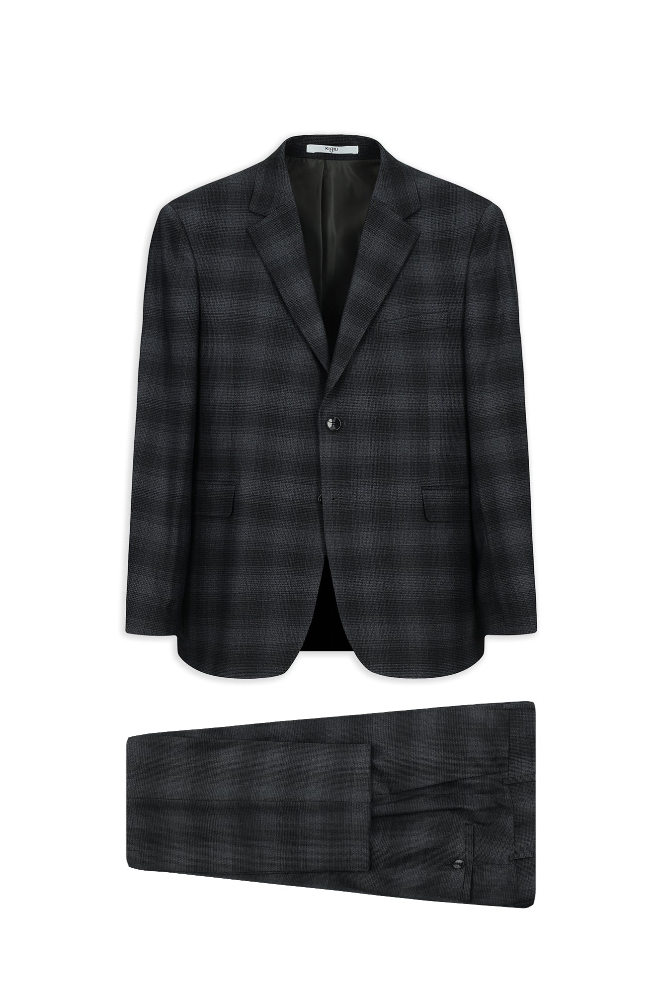 Koyu Antrasit 7 Drop Slim Fit Dar Kesim Ekose Takım Elbise