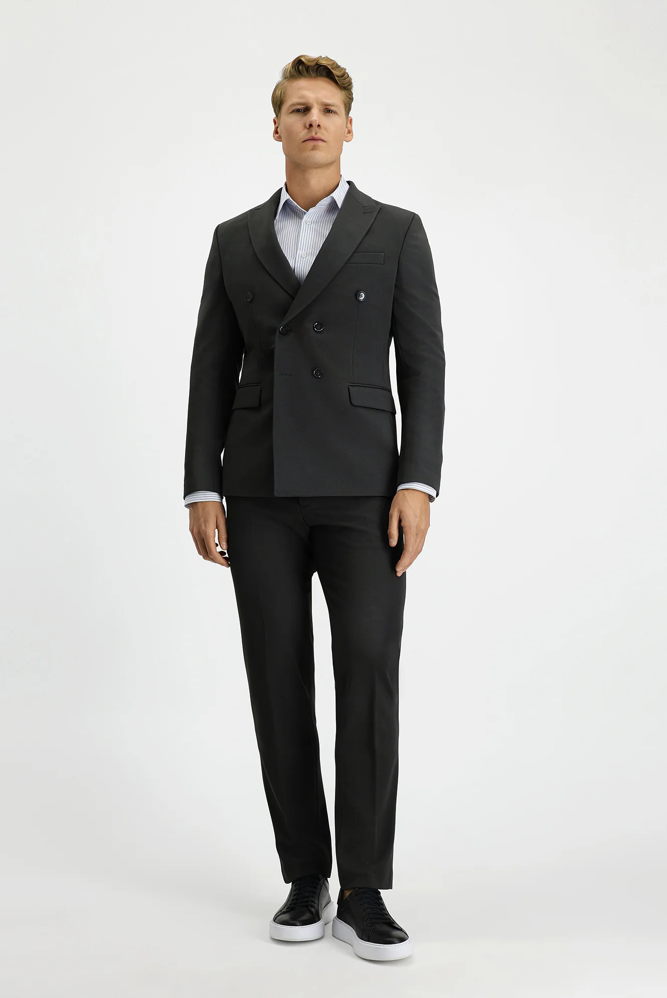 Koyu Antrasit 6 Drop Regular Fit Standart Kesim Mevsimlik Kruvaze Takım Elbise - Image 2
