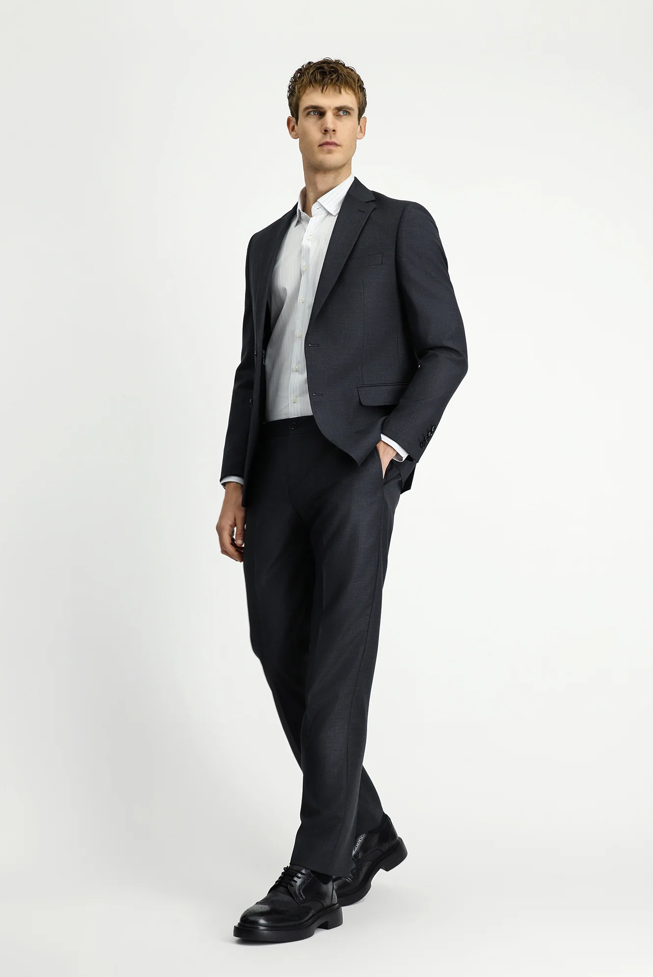 Koyu Antrasit 4 Drop Relaxed Fit Rahat Kesim Desenli Beli Lastikli Takım Elbise - Image 2