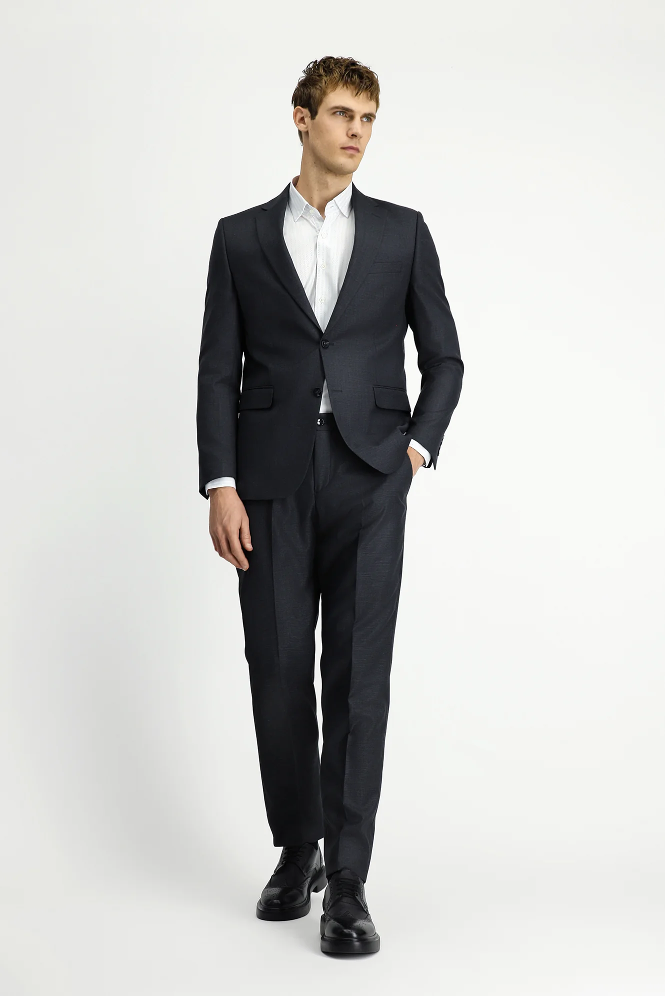 Koyu Antrasit 6 Drop Regular Fit Standart Kesim Desenli Beli Lastikli Takım Elbise - Image 3