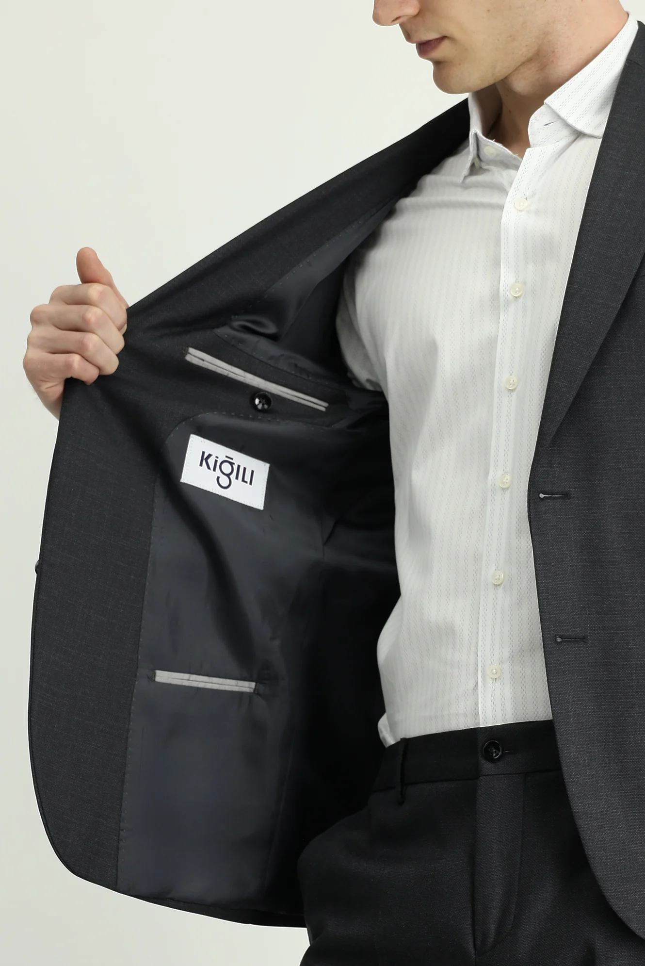 Koyu Antrasit 6 Drop Regular Fit Standart Kesim Desenli Beli Lastikli Takım Elbise - Image 6