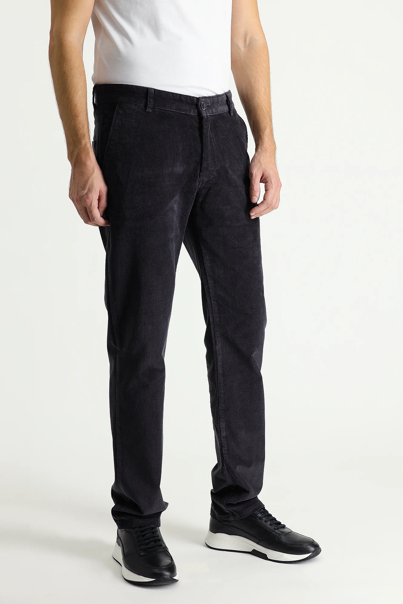 Koyu Antrasit Regular Fit Standart Kesim Likralı Kadife Pantolon - Image 3
