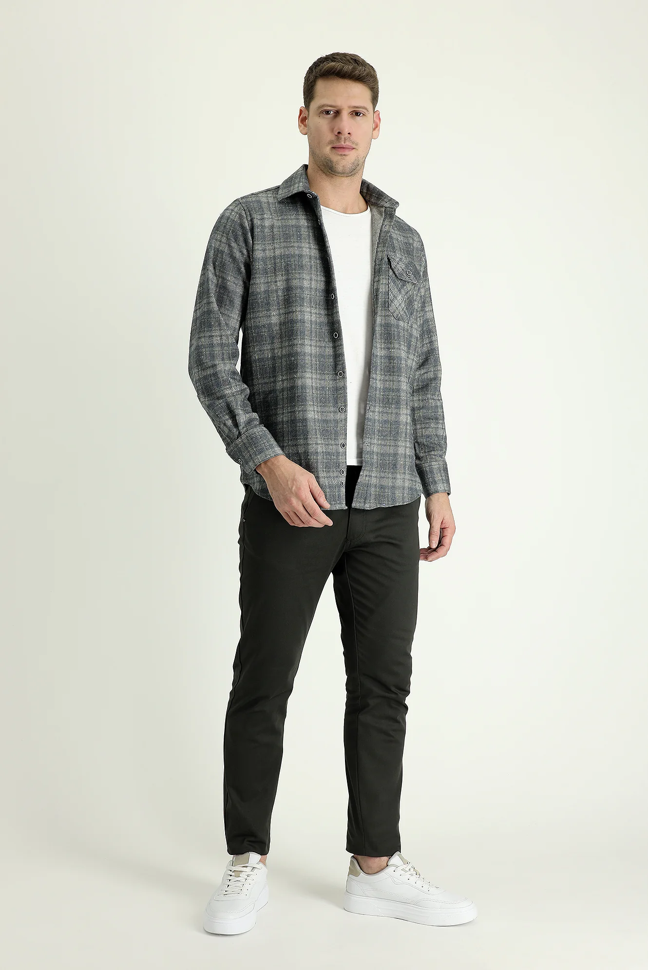 Koyu Antrasit Regular Fit Standart Kesim Likralı Kanvas / Chino Pantolon