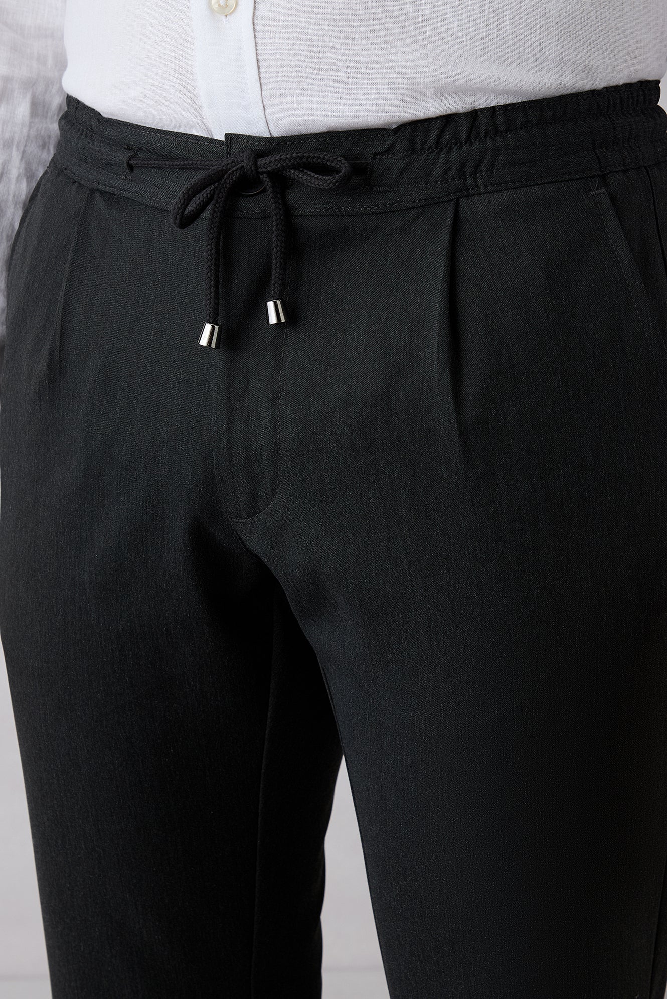 Koyu Antrasit Regular Straight Fit Beli Lastikli İpli Pileli Likralı Jogger Pantolon - Image 4