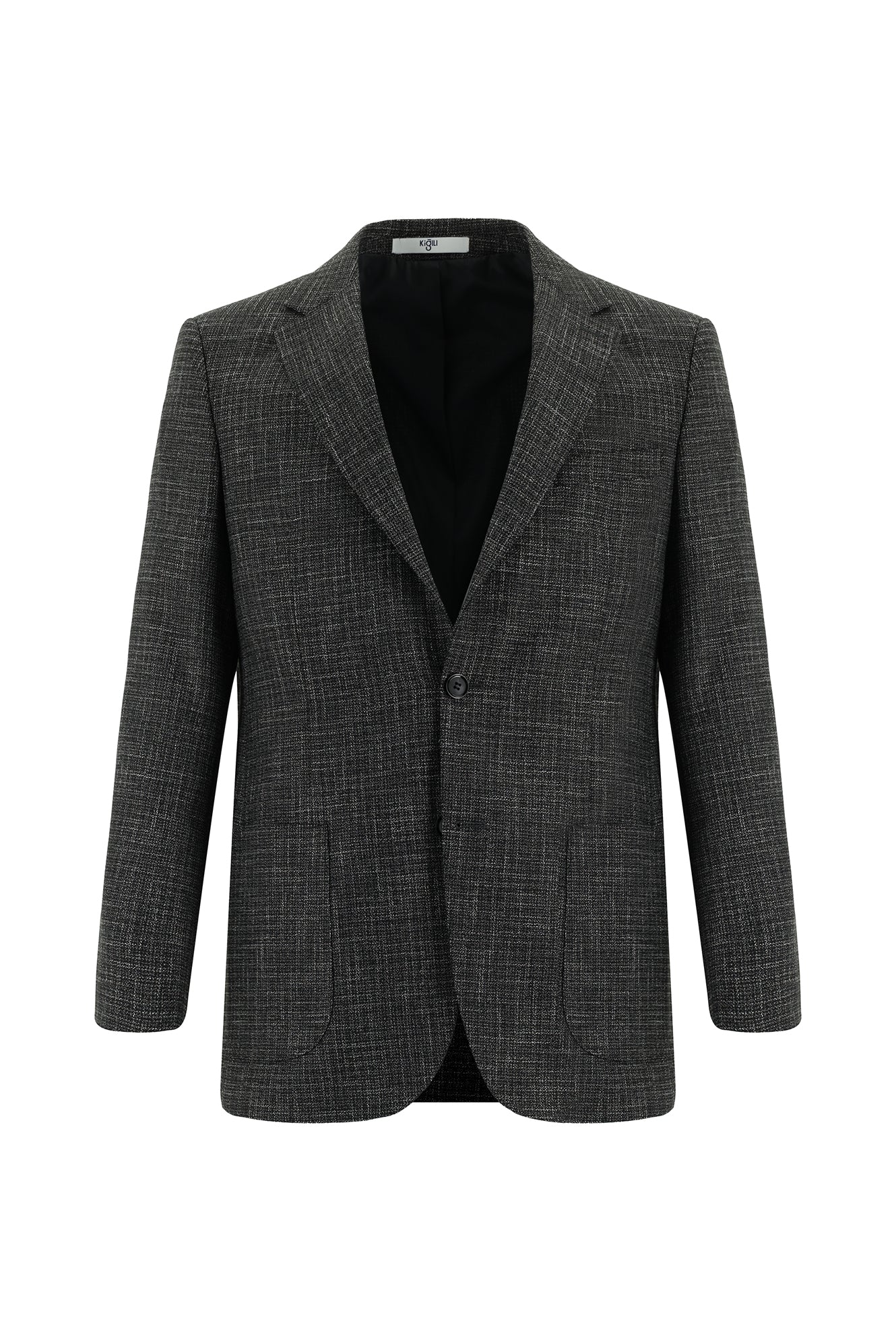 Koyu Antrasit 4 Drop Relaxed Fit Rahat Kesim Ekose Keten Karışımlı Ceket