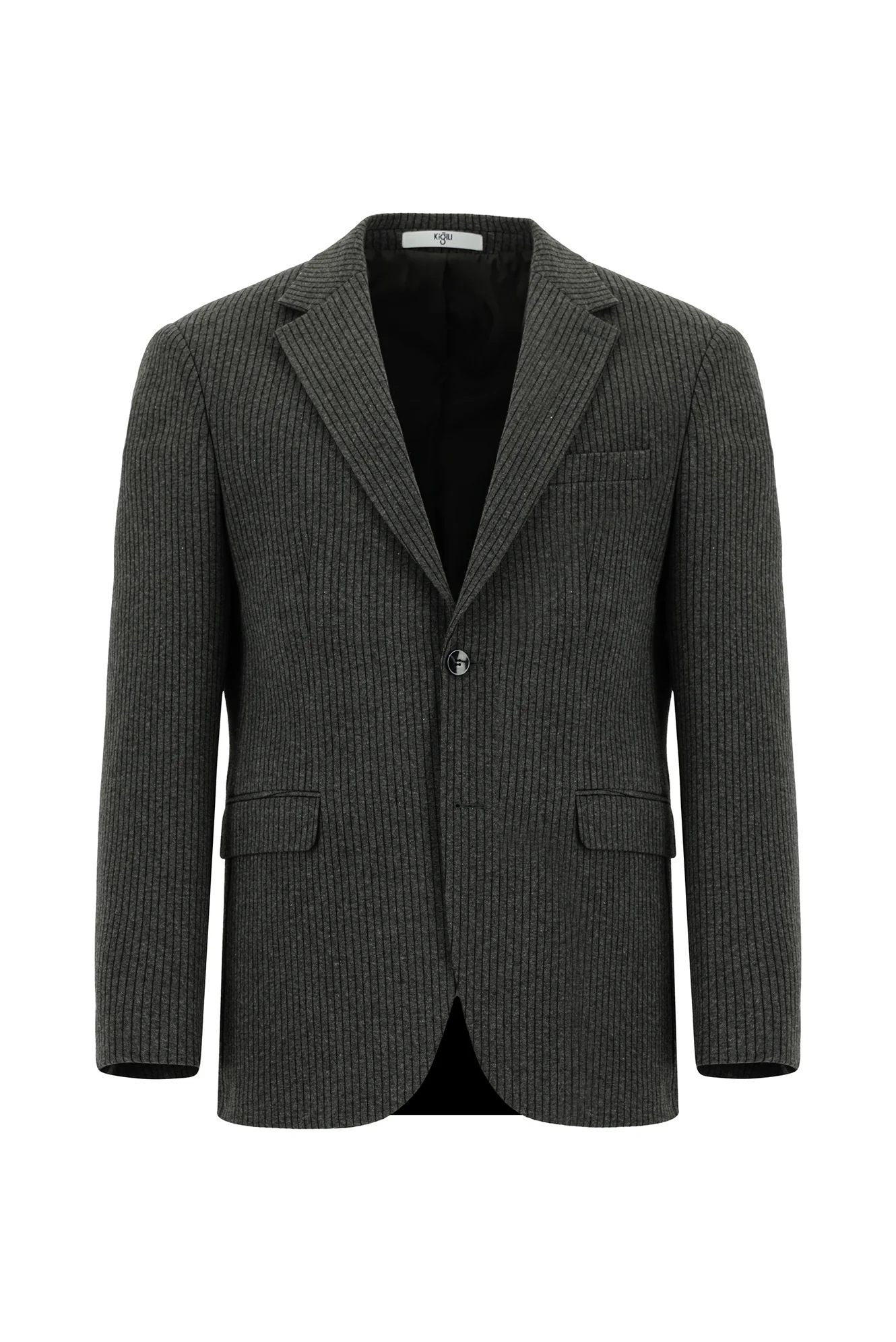 Koyu Antrasit 4 Drop Relaxed Fit Rahat Kesim Klasik Çizgili Pamuklu Örme Ceket - Image 6