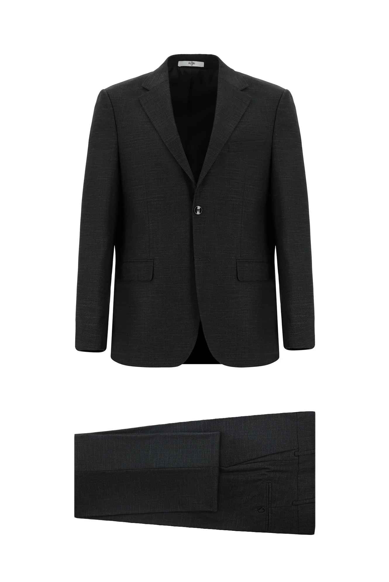 Koyu Antrasit 4 Drop Relaxed Fit Rahat Kesim Desenli Takım Elbise