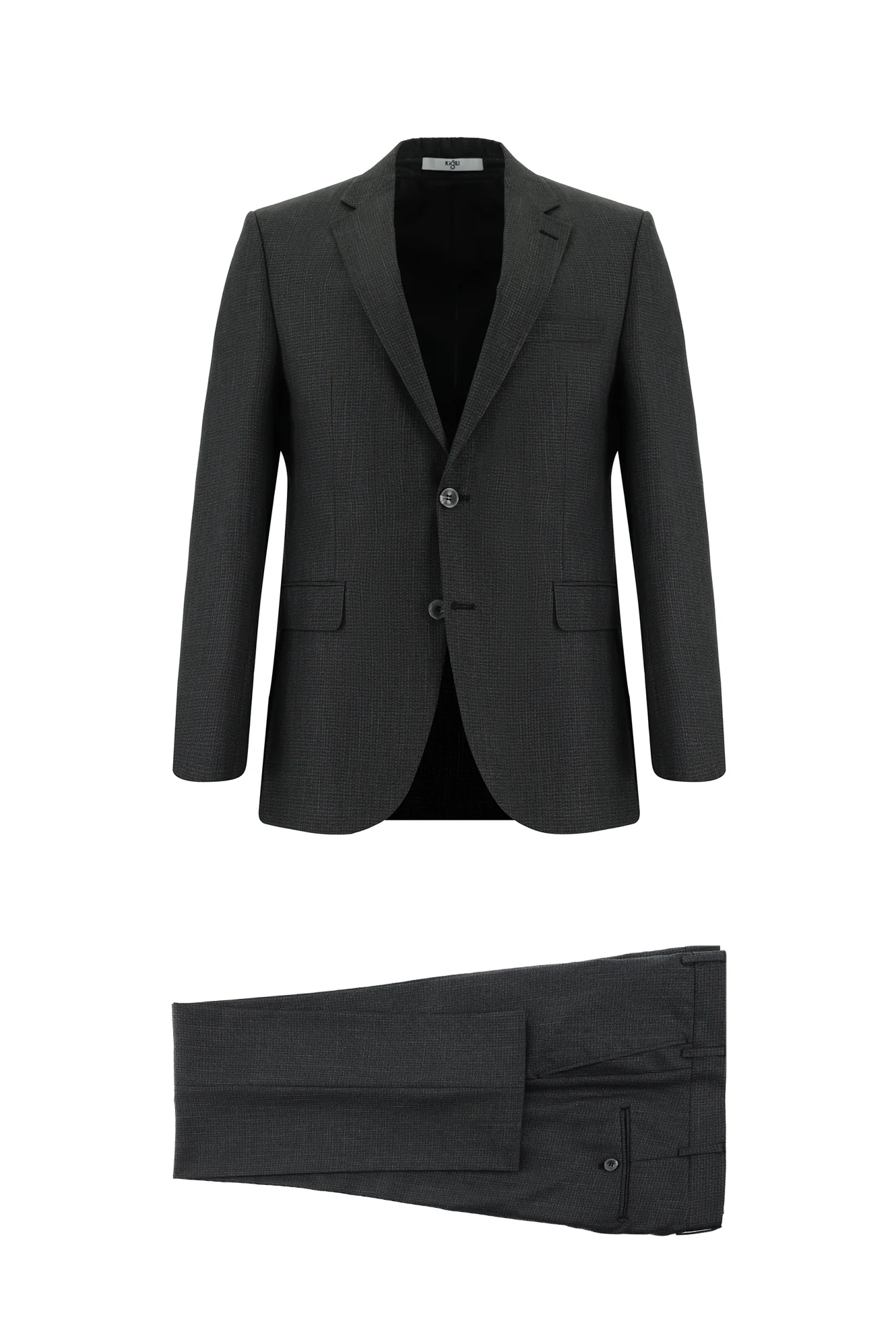 Koyu Antrasit 4 Drop Relaxed Fit Rahat Kesim Desenli Takım Elbise