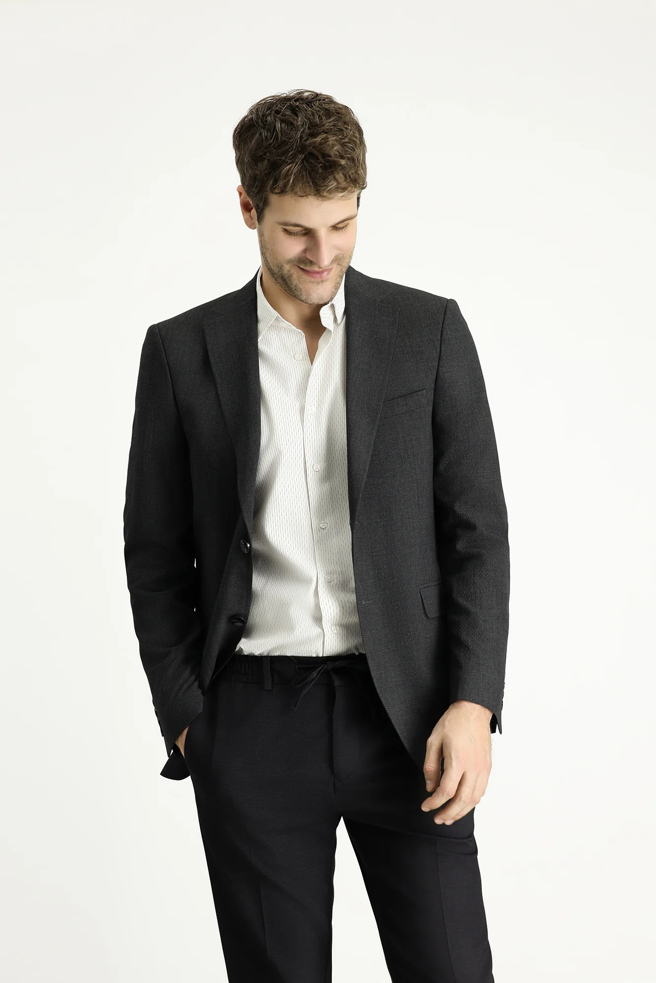Koyu Antrasit 4 Drop Relaxed Fit Rahat Kesim Klasik Ekose Gofre Ceket - Image 3