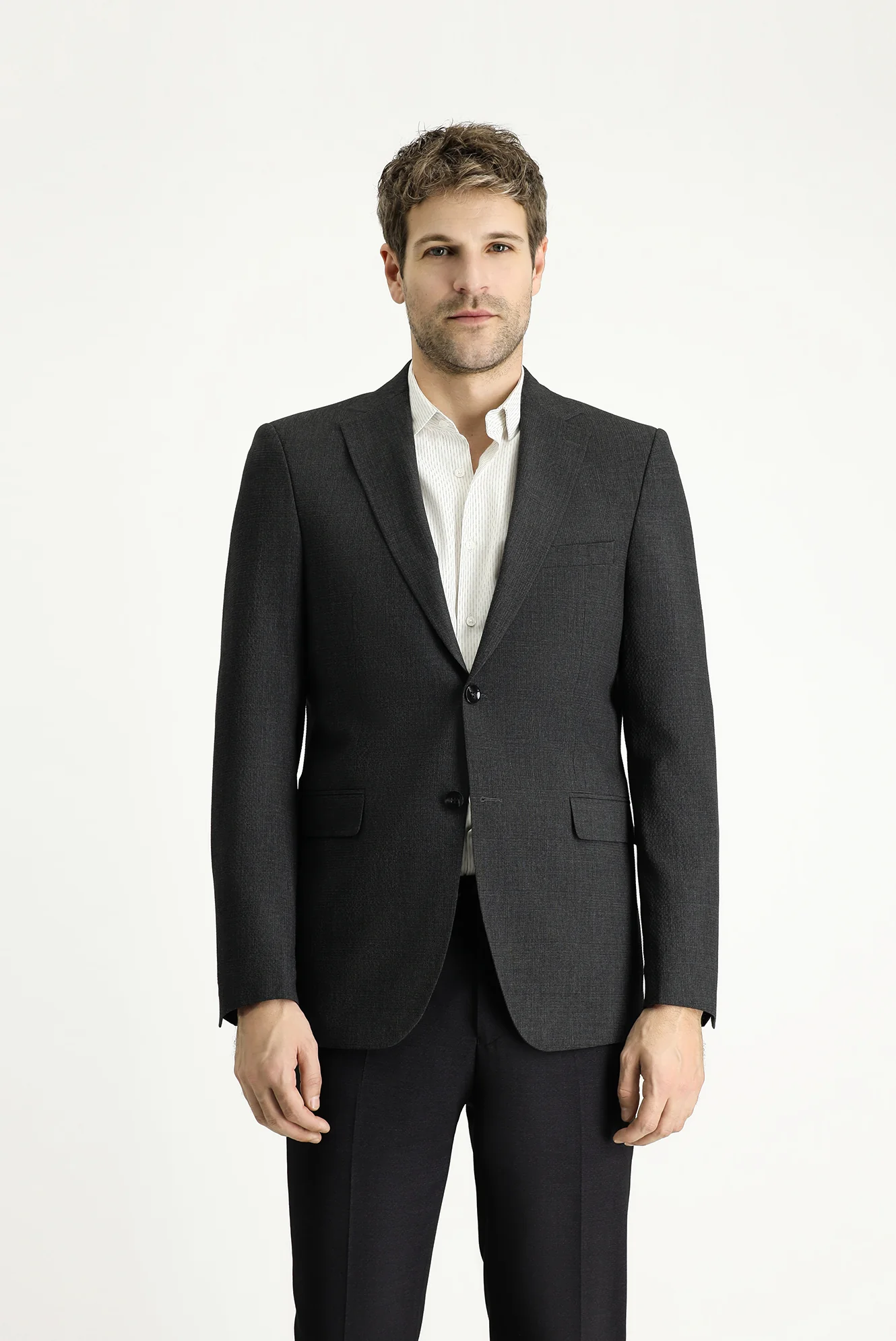 Koyu Antrasit 4 Drop Relaxed Fit Rahat Kesim Klasik Ekose Gofre Ceket - Image 4