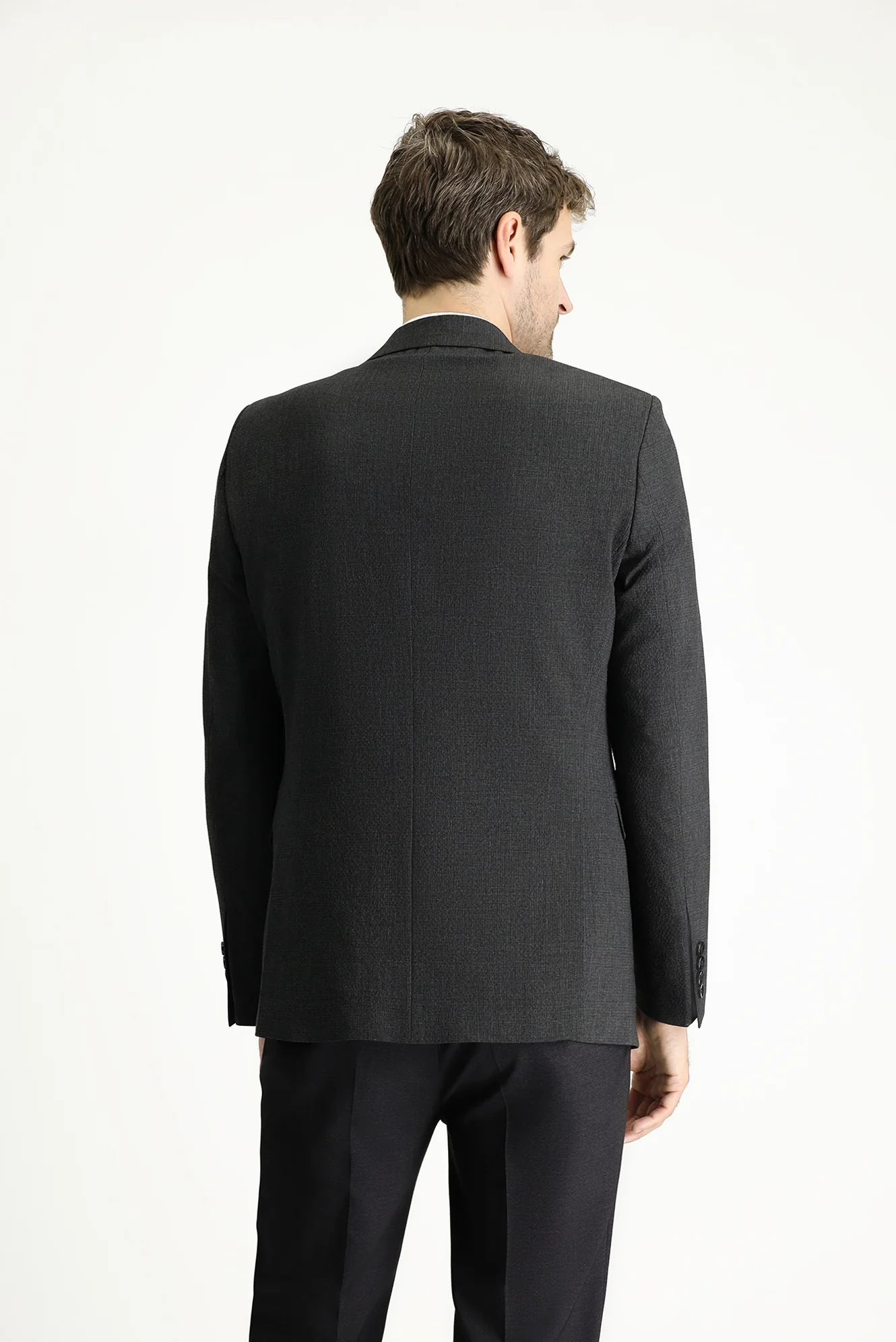 Koyu Antrasit 4 Drop Relaxed Fit Rahat Kesim Klasik Ekose Gofre Ceket - Image 5