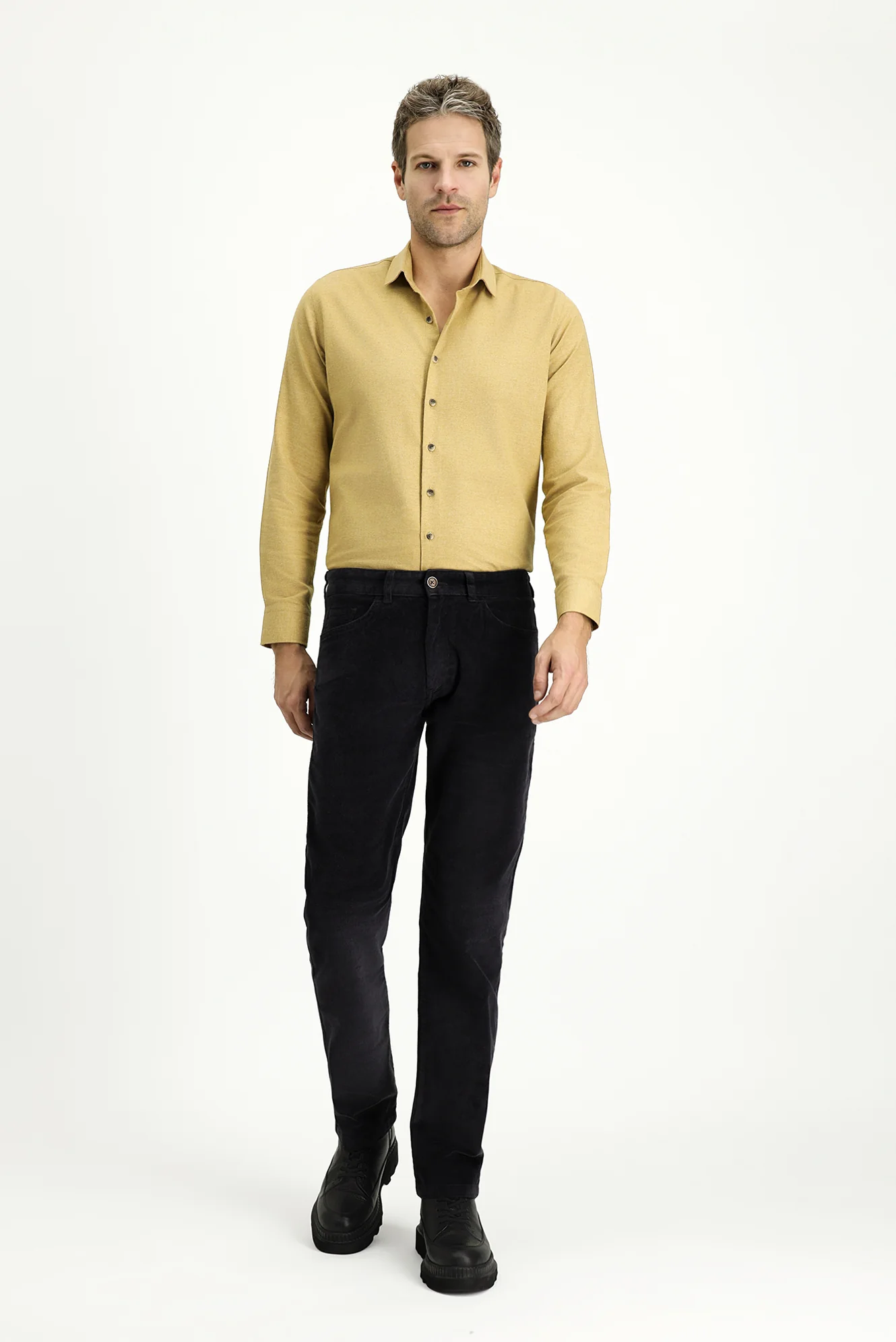 Koyu Antrasit Relaxed Fit Rahat Kesim Likralı Kadife Pantolon - Image 3