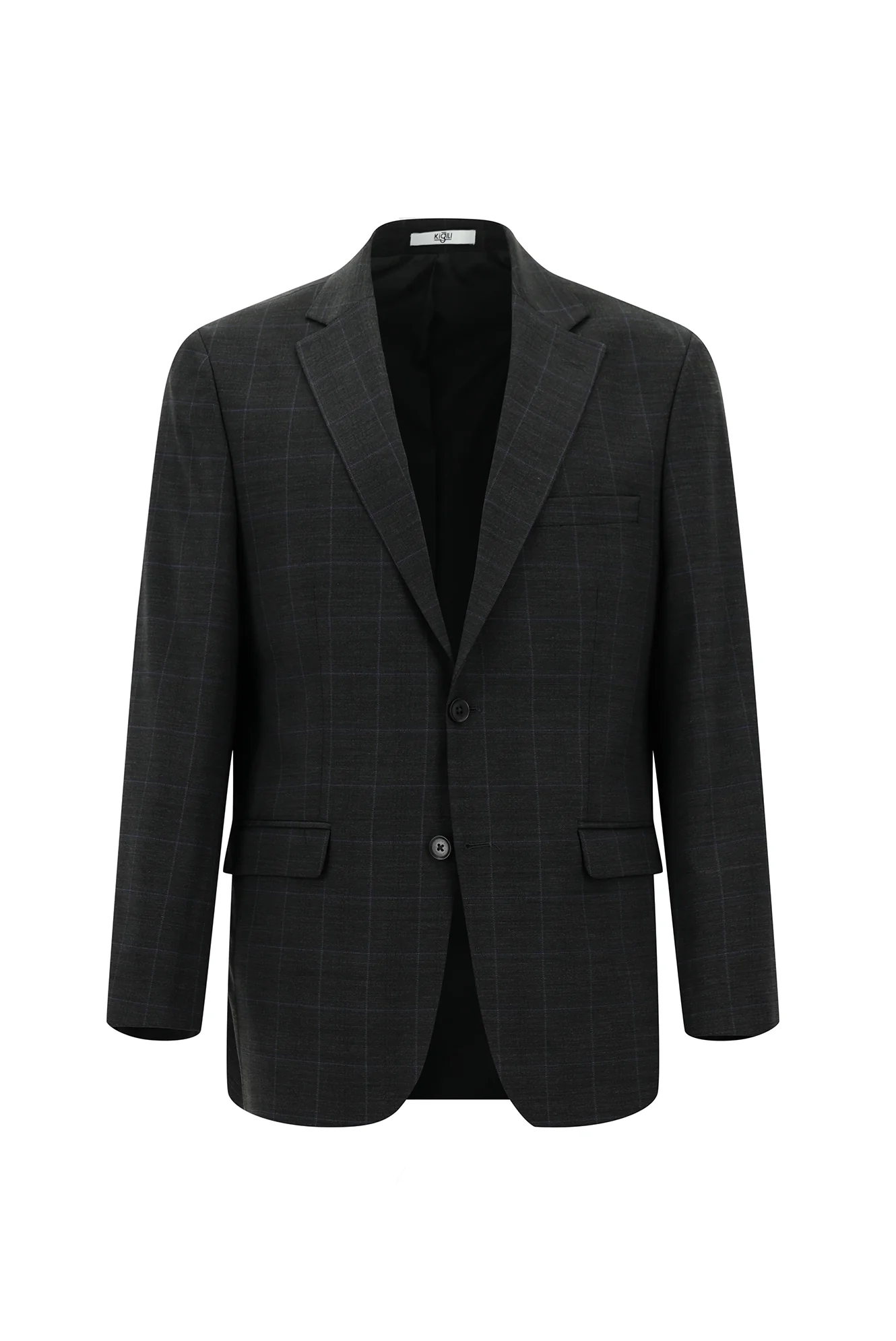 Koyu Antrasit 4 Drop Relaxed Fit Rahat Kesim Yünlü Kareli Takım Elbise - Image 2