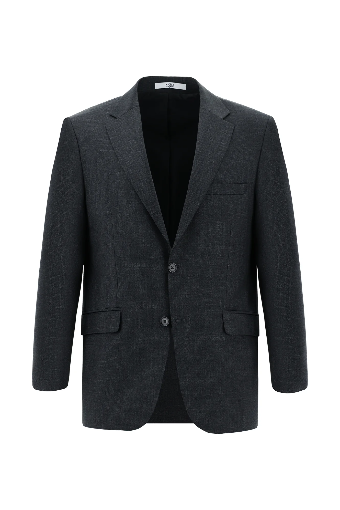 Koyu Antrasit 4 Drop Relaxed Fit Rahat Kesim Yünlü Desenli Takım Elbise - Image 2