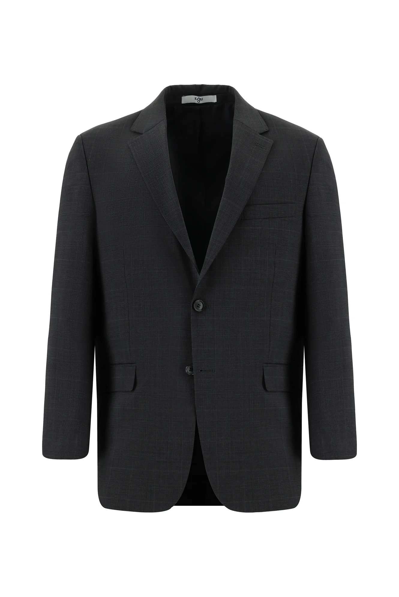 Koyu Antrasit 4 Drop Relaxed Fit Rahat Kesim Yünlü Ekose Takım Elbise - Image 2