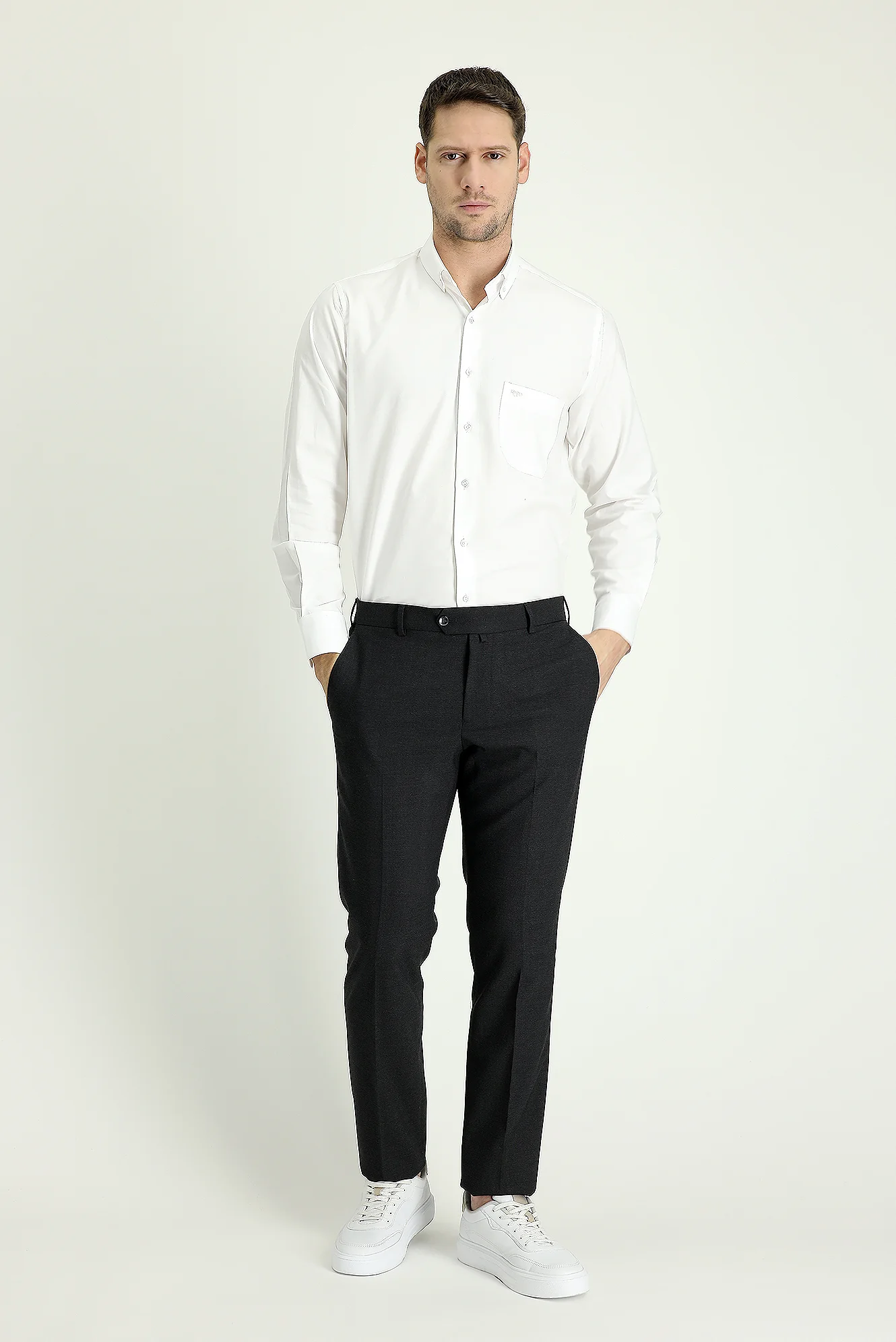 Koyu Antrasit 4 Drop Relaxed Fit Rahat Kesim Yünlü Klasik Kumaş Pantolon