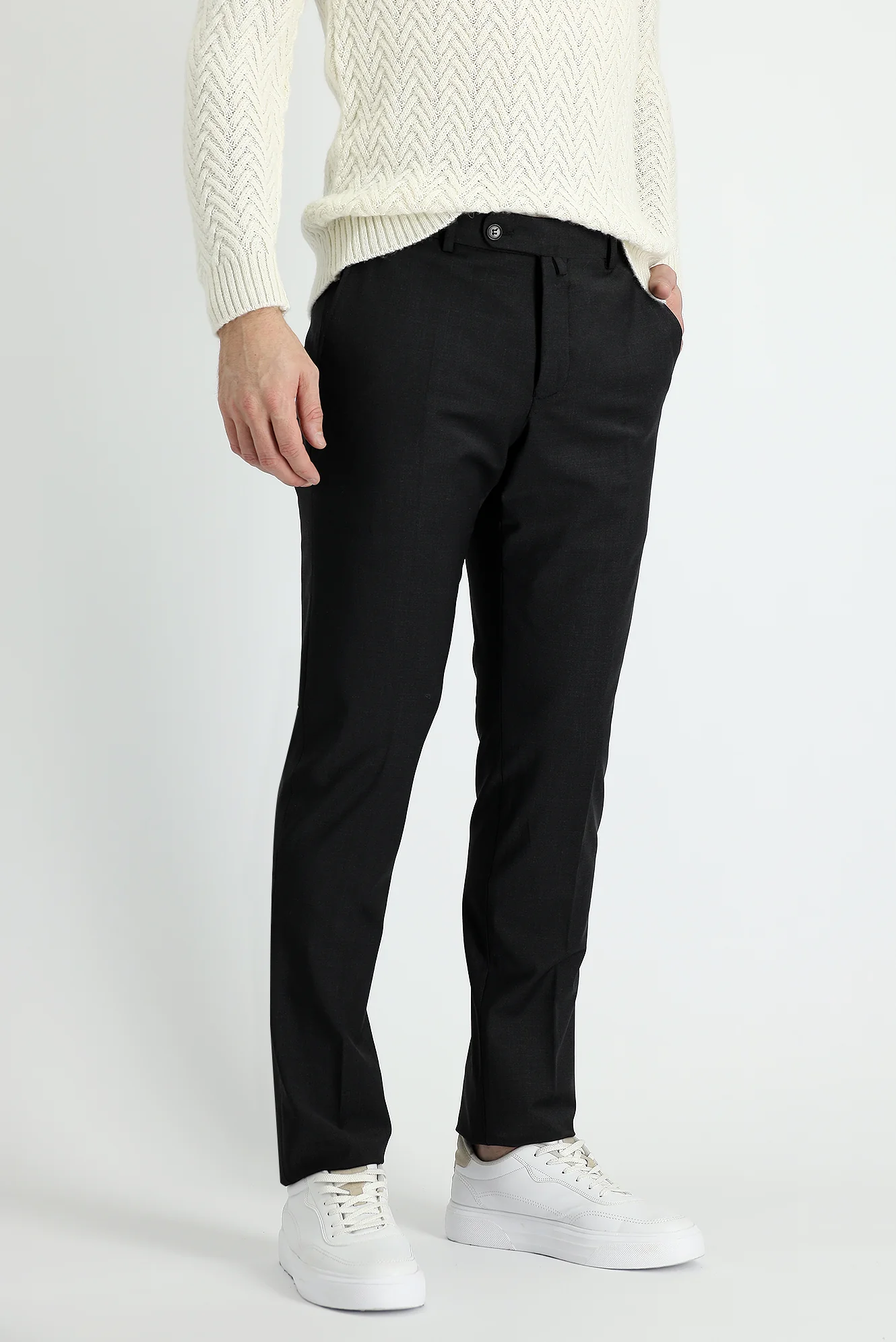 Koyu Antrasit 4 Drop Relaxed Fit Rahat Kesim Yünlü Klasik Kumaş Pantolon - Image 2